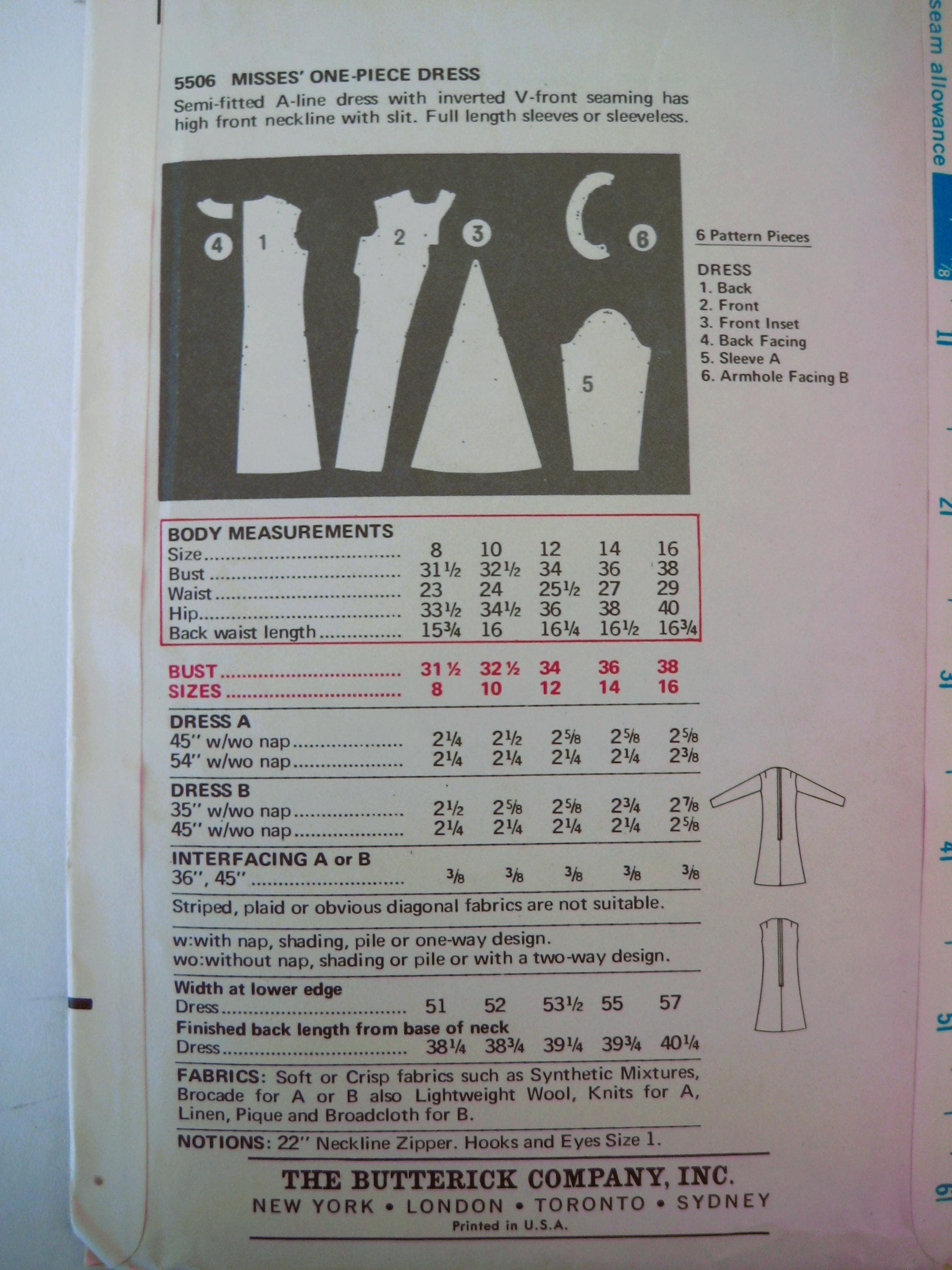 Uncut Butterick 5506 Sewing Pattern, 1960s A-Line Dress, Size 14 - image 4