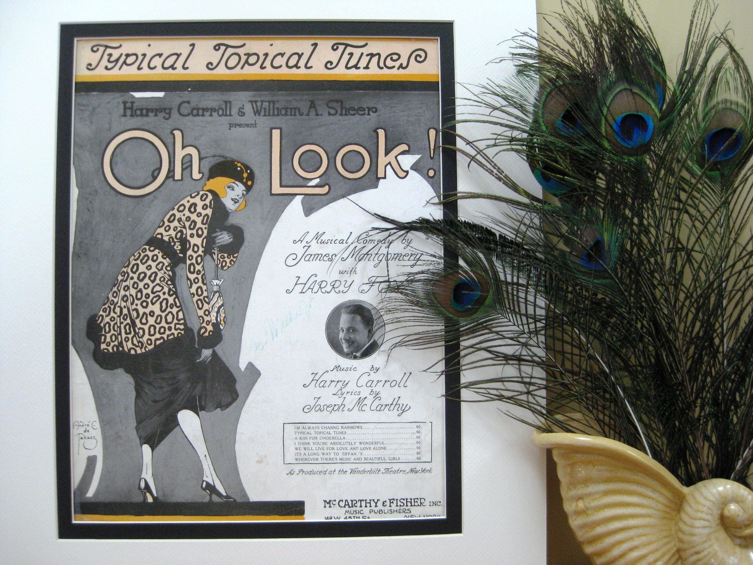 Vintage "Typical Topical Tunes" Sheet Music, 1918, Matted Wall Art