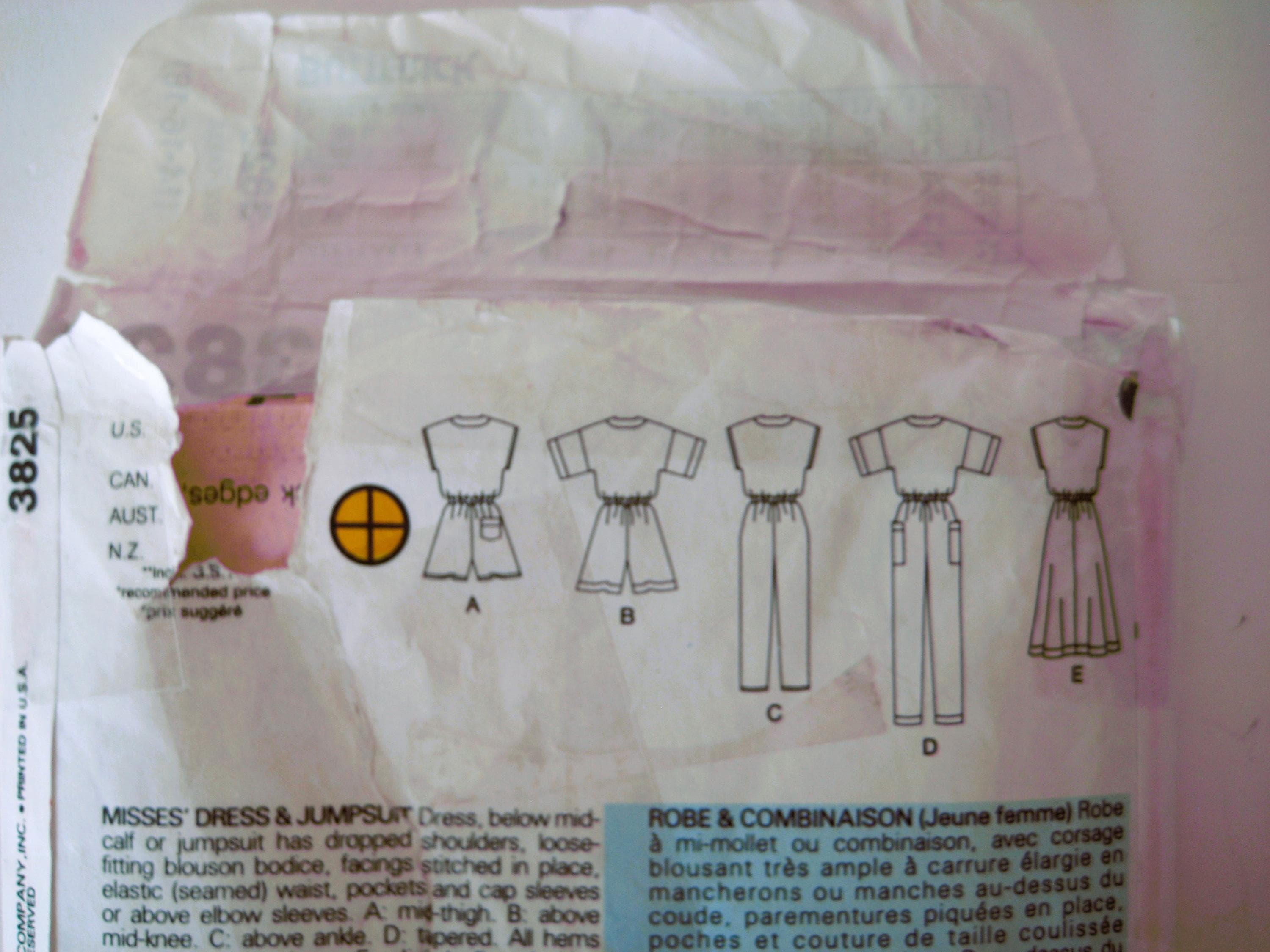 1980s Butterick 3825 Sewing Pattern, Misses Size 14-18, Dress and Jumpsuit - image 5