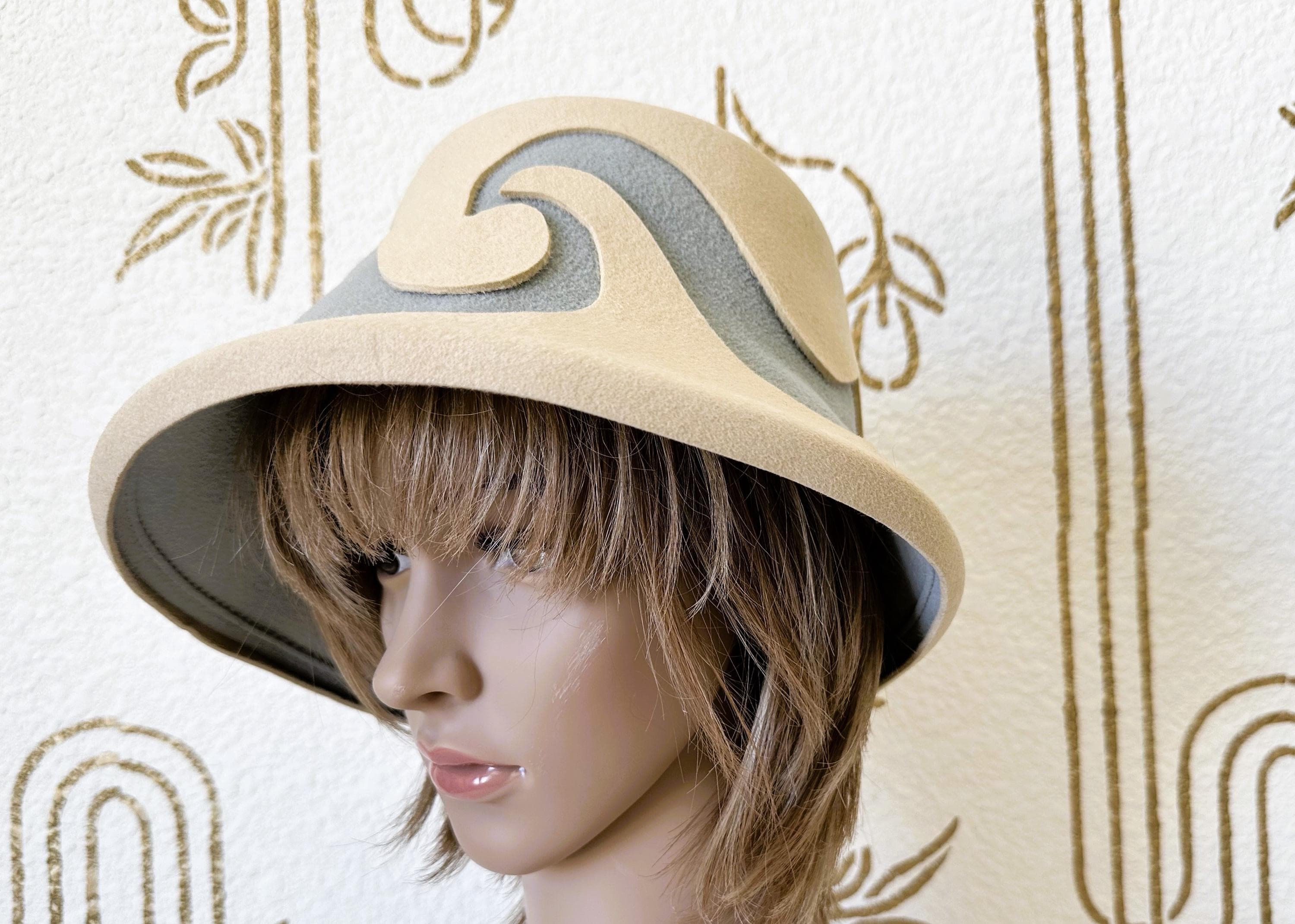 Wool Felt Hat, Designer B Michael, Ivory White Swirl, Vintage 1970s, NOS - image 5