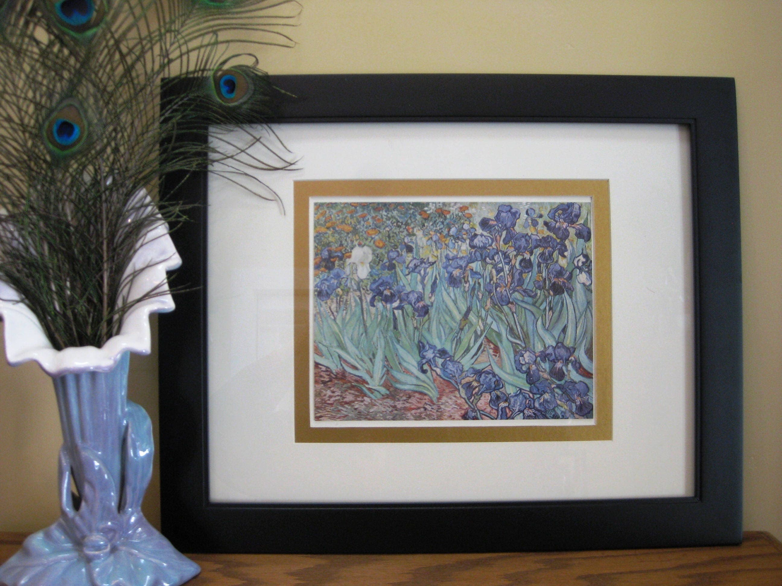 Vintage Van Gogh Irises Art Print, Double Matted 14x18 - image 3