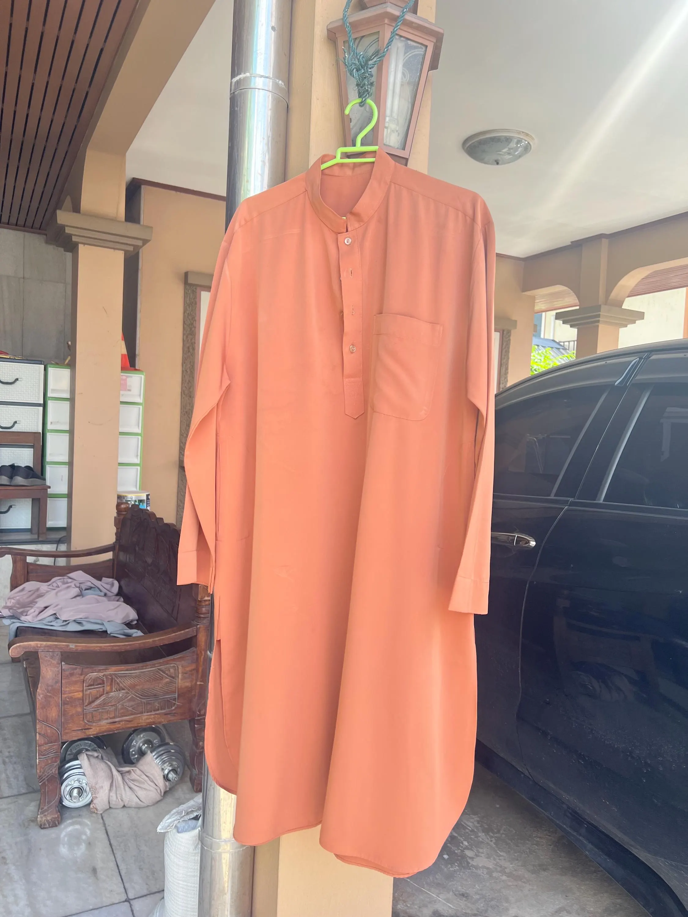 Vintage Rust Orange Mens Kurta Shirt, Chest 48", Length 44", Long Sleeve Thobe, Modest Islamic Clothing, pakistan dress