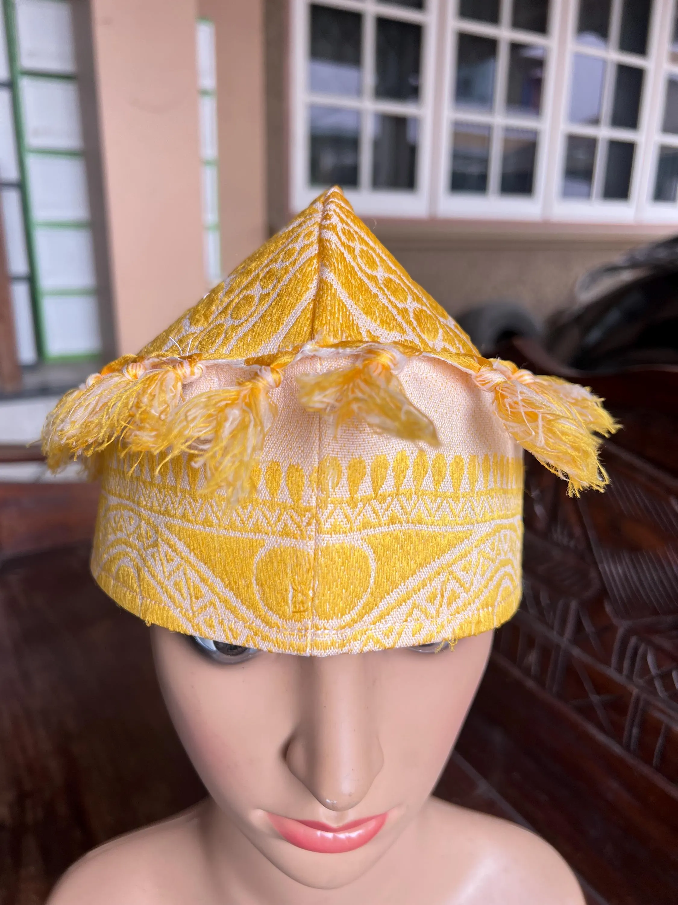 Handmade Islamic Kufi Prayer Sufi Hat Dome Shaped Uzbek Men Inspired Muslim Cap with Gold Color Tassels for Salah and Cultural Wear Size 22 - image 3
