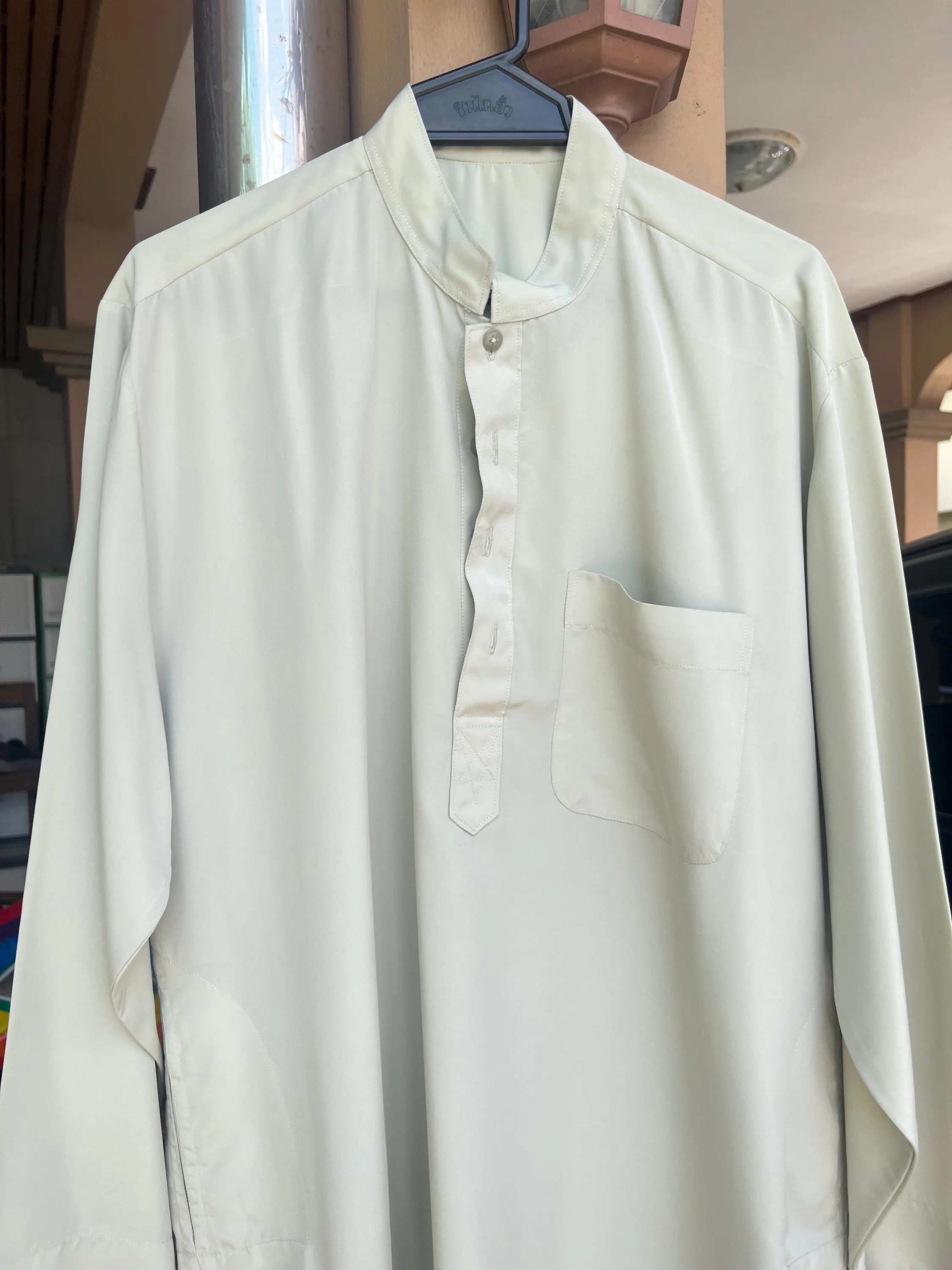 Vintage muslim Mens Kurta Shirt, Chest 48", Length 44", Long Sleeve Thobe, Modest Islamic Clothing, Soft Lightweight Comfortable Fabric T5 - image 4