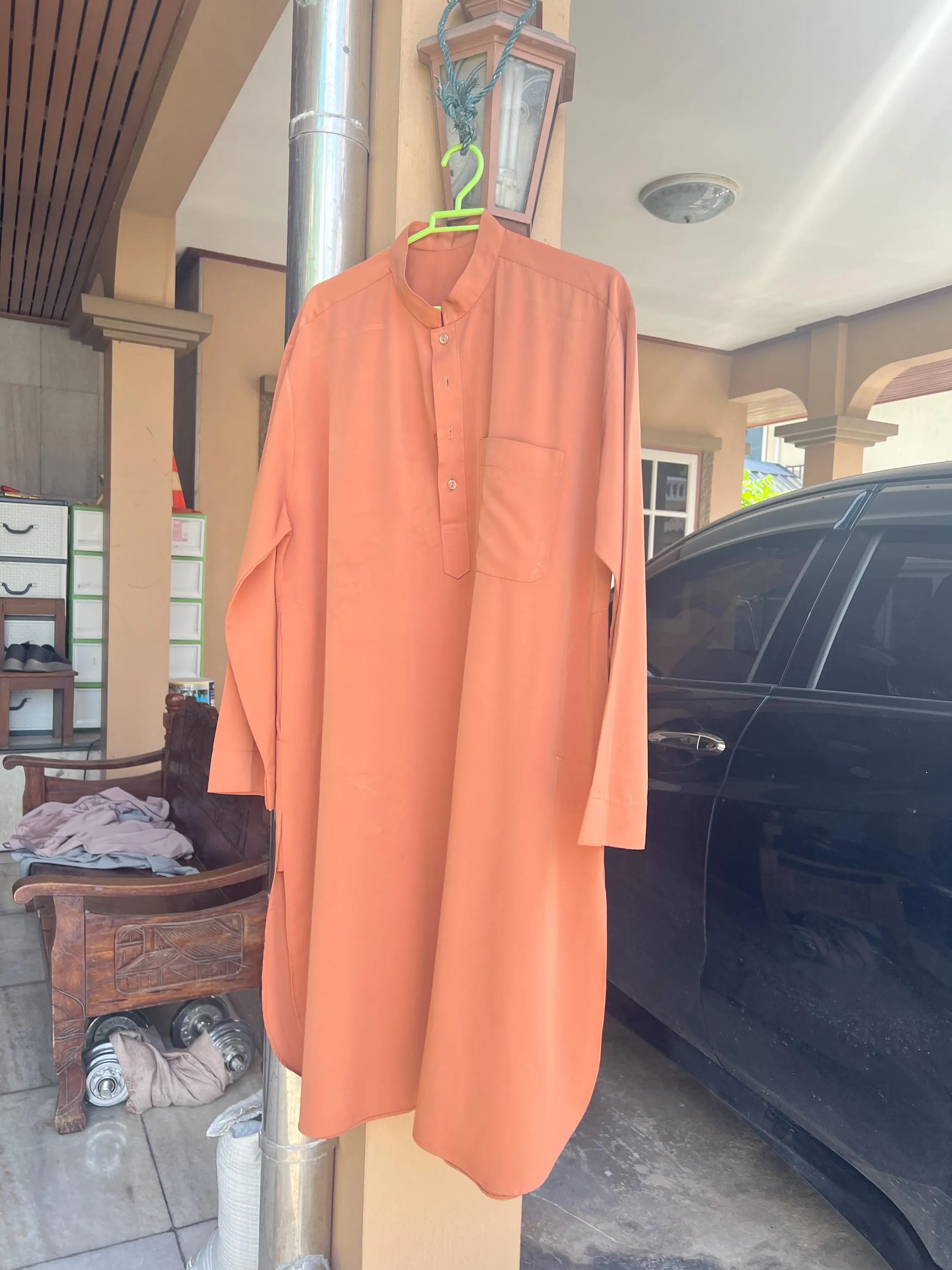 Vintage Rust Orange Mens Kurta Shirt, Chest 48", Length 44", Long Sleeve Thobe, Modest Islamic Clothing, pakistan dress - image 4