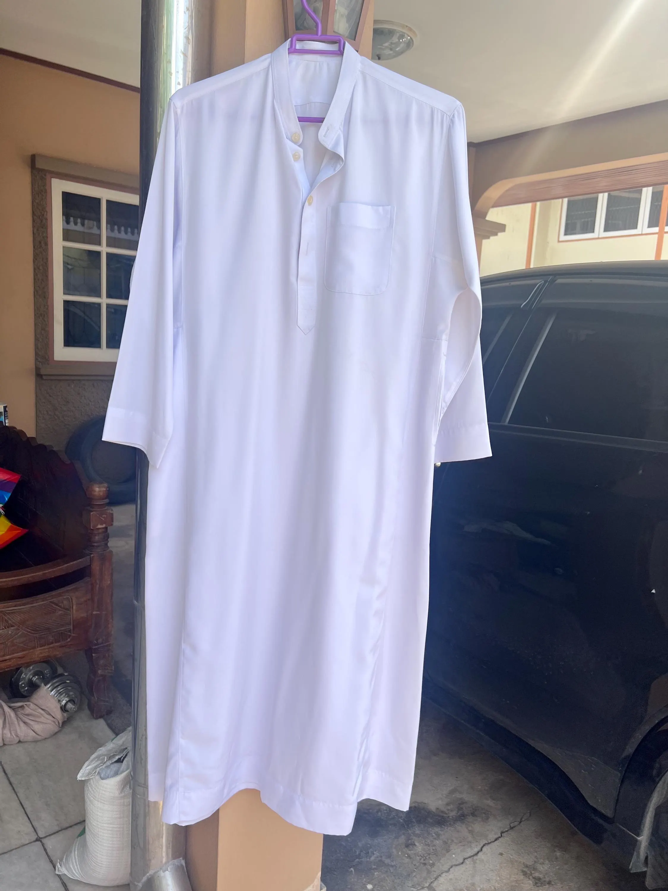 Vintage muslim Mens Kurta Shirt, Chest 48", Length 44", Long Sleeve Thobe, Modest Islamic Clothing, Soft Lightweight Comfortable Fabric T3