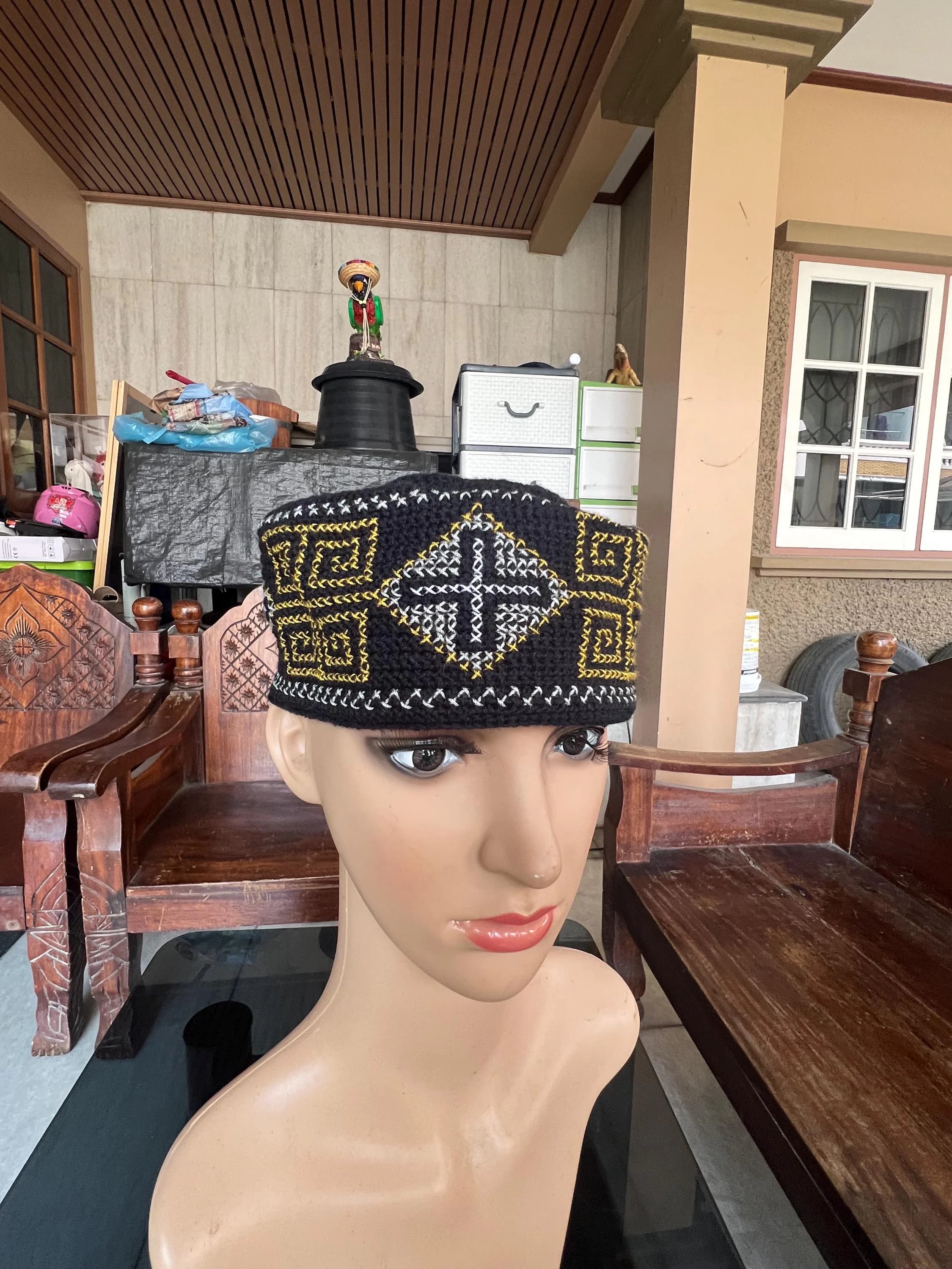 Chirstian Hat Kofi Eastern Orthodoxy priests Crochet Embroidery Beanie , Size 23 -25 inch Skufia skoufos georgian Cross  yellow Crusad