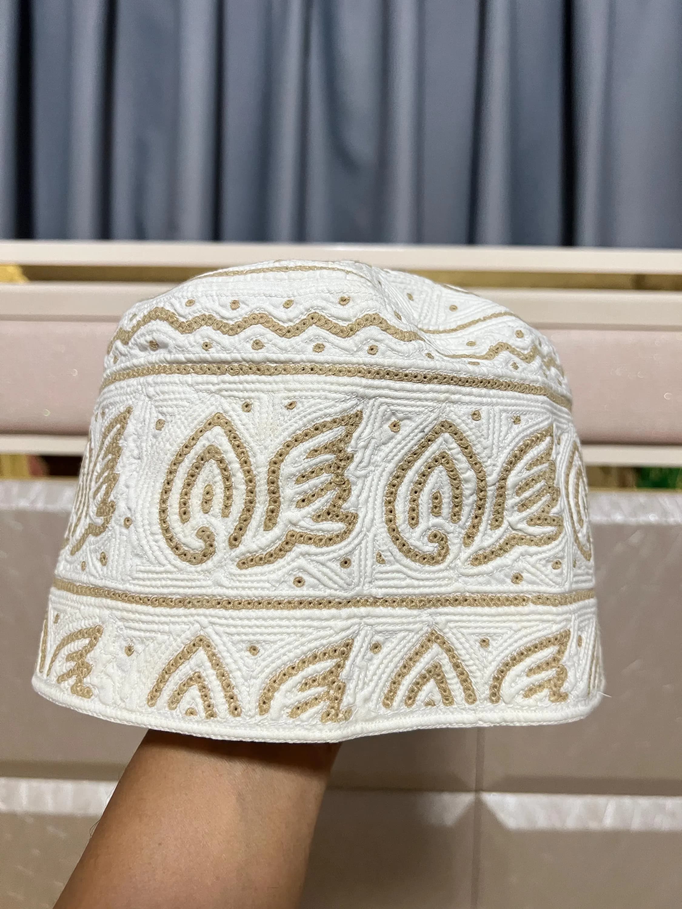 omani Kufi koofi Hat Topi embroidery handmade Cap Islamic Muslim Size 23 arabian mens  costume Oman Prayer kuma massar kumma عمان قب Brown