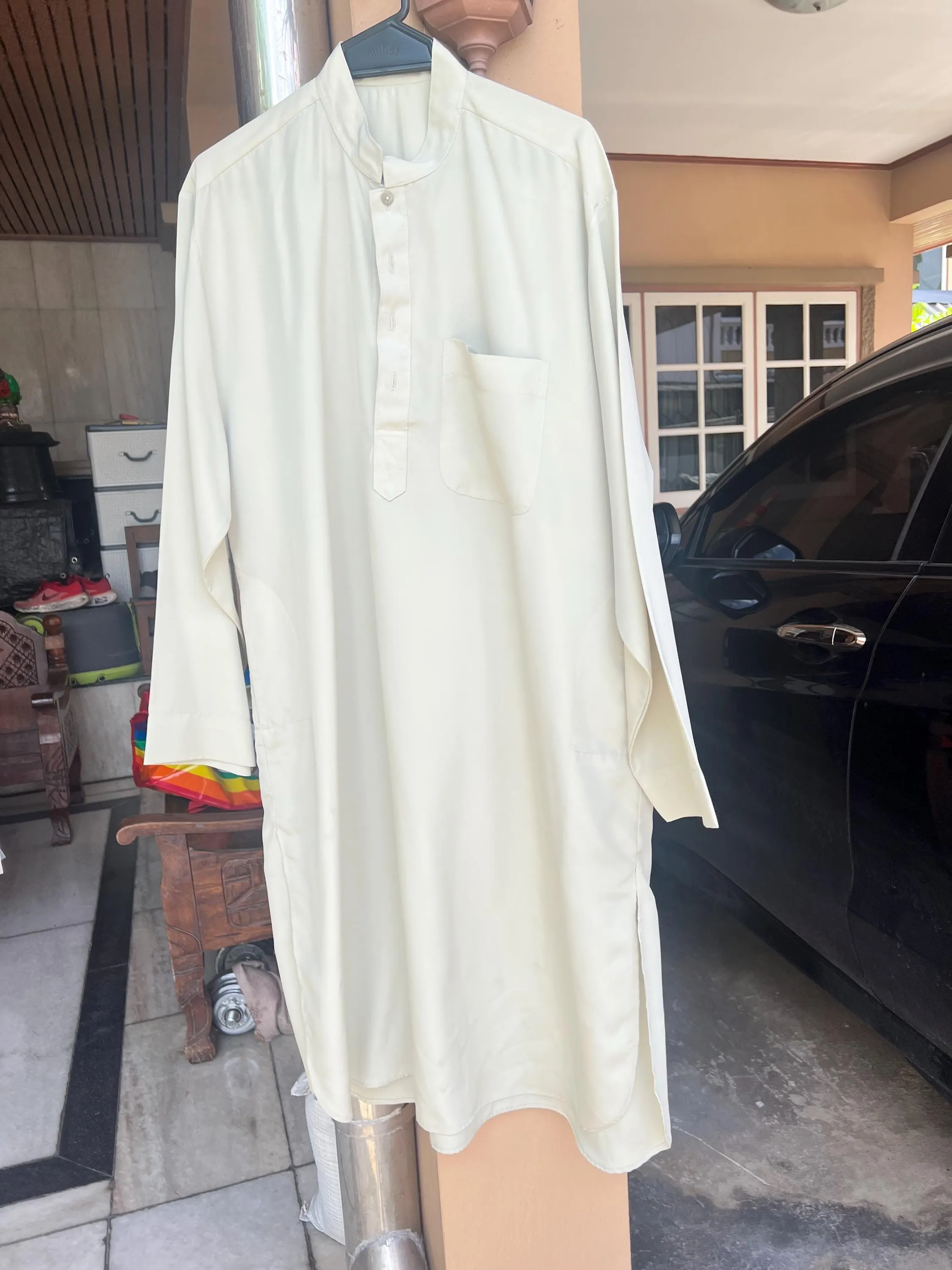 Vintage muslim Mens Kurta Shirt, Chest 48", Length 44", Long Sleeve Thobe, Modest Islamic Clothing, Soft Lightweight Comfortable Fabric T5