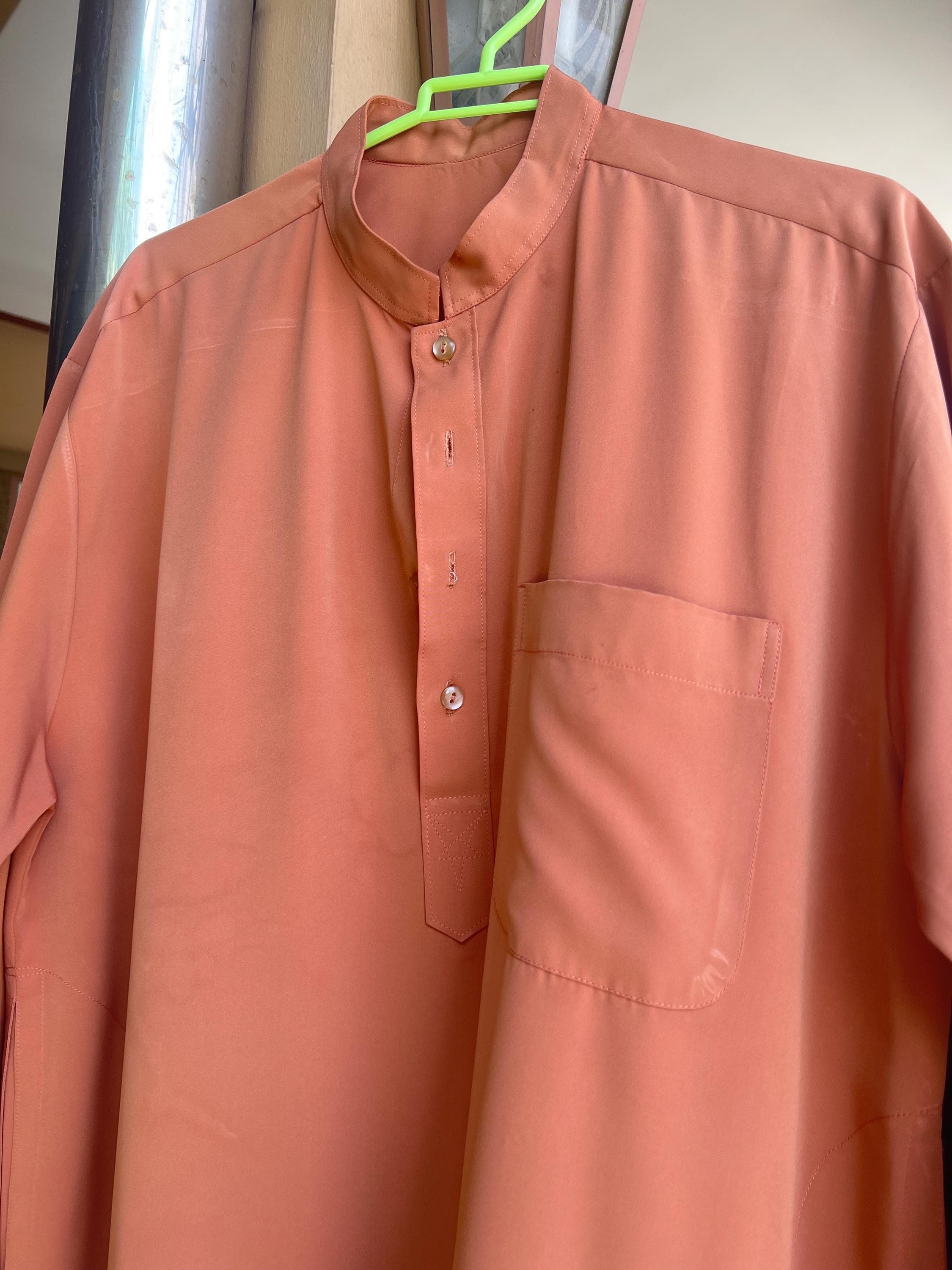 Vintage Rust Orange Mens Kurta Shirt, Chest 48", Length 44", Long Sleeve Thobe, Modest Islamic Clothing, pakistan dress - image 3
