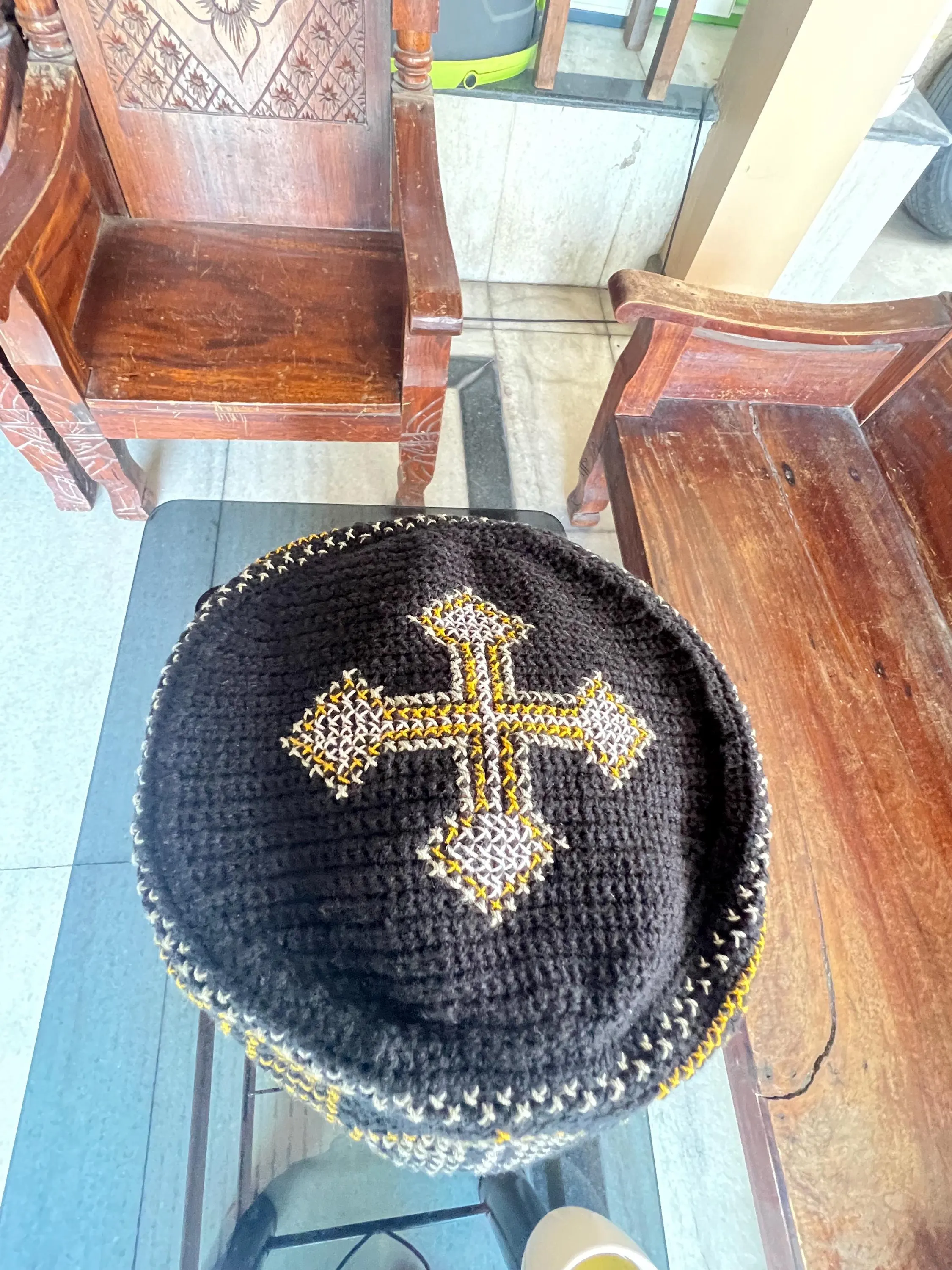 Chirstian Hat Kofi Eastern Orthodoxy priests Crochet Embroidery Beanie , Size 23 -25 inch Skufia skoufos georgian Cross  yellow Crusad - image 4