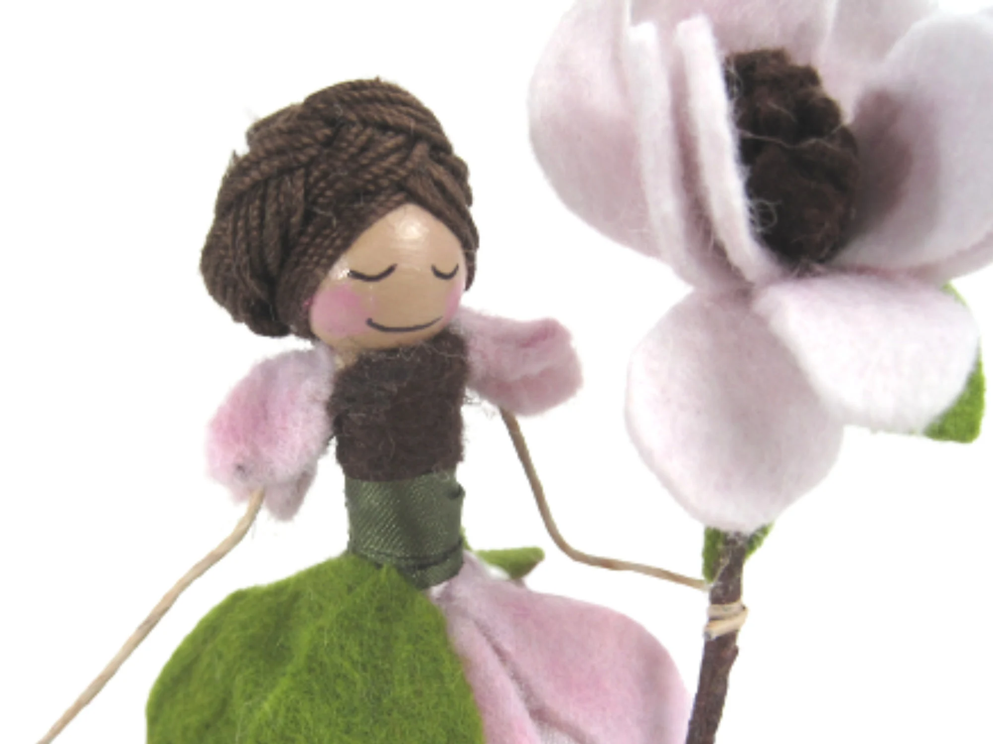 Magnolia Flower Fairy Ornament, Wooden and Felt Fairy Decoration, Summertime Fairy, Gifts for Southern Belles - Gardeners - New Babies - image 2
