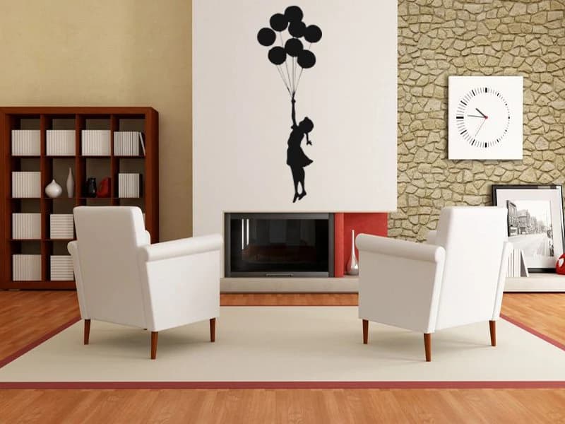 Banksey Wall Art Sticker  "Floating Balloons Girl", Vinyl Decal, Modern Transfer.