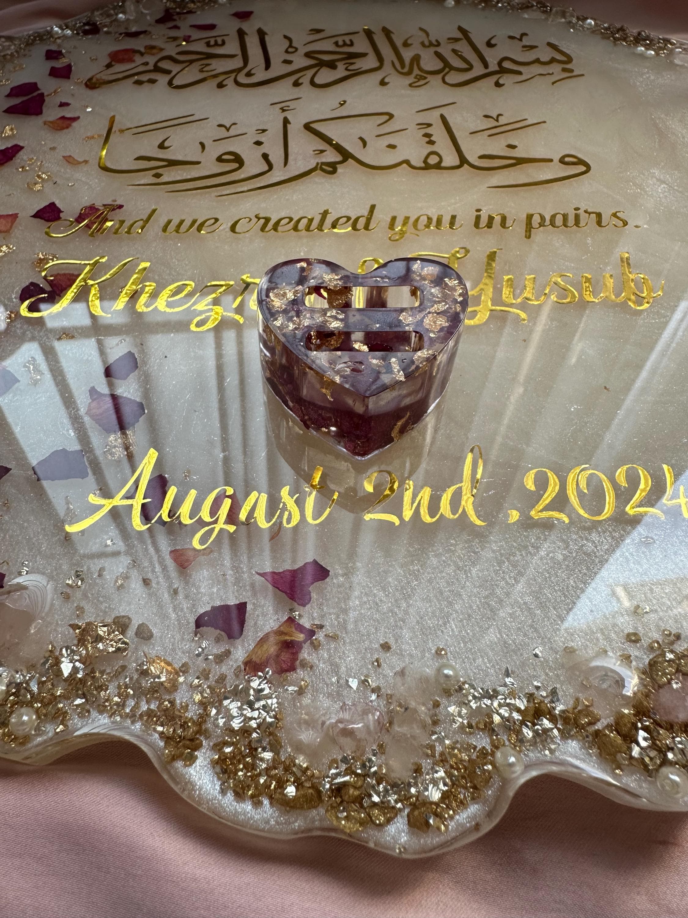 Rose Ring Wedding Tray|Nikkah Tray|Engagement Tray|Champagne gold Wedding Decor|Quran Ayah Tray|Resin Tray with Handles|Personalized Tray - image 4