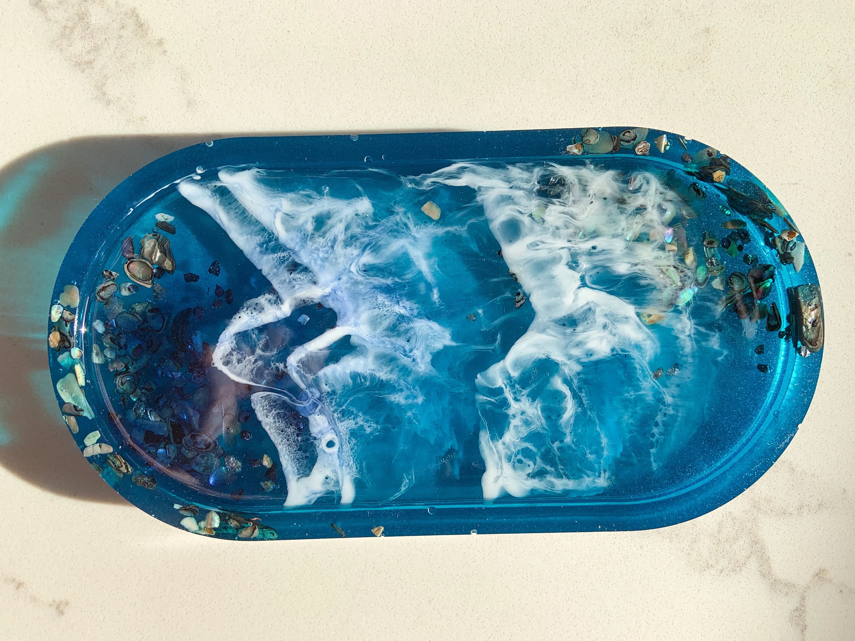 Ocean Trinket Tray|Deep Sea decor| beach trinket tray| ocean art|Ocean resin tray|Ocean waves decor|Wedding favour blue|Paua shell tray - image 4