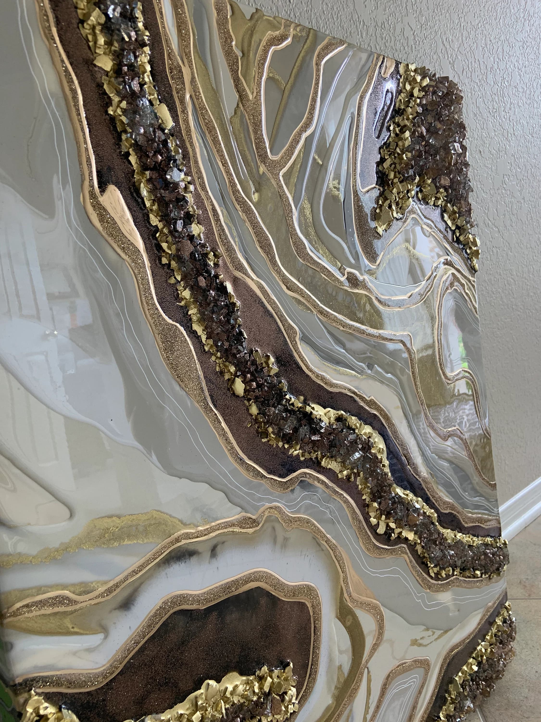 BROWN BEAUTY Resin art|Epoxy artwork|luxury art|crystal art|Taupe bronze painting|Beige gold resin art|cream gold resin|abstract geode - image 4