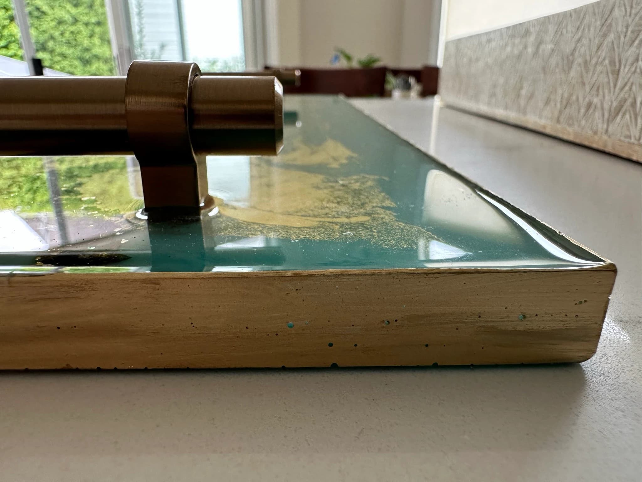 Teal Gold Tray|Turquoise Tray with Handles| Wedding Tray|Brass handle tray|Gold Turquoise Decor|Bridal Tray|Wedding theme gift|Luxury Tray - image 3