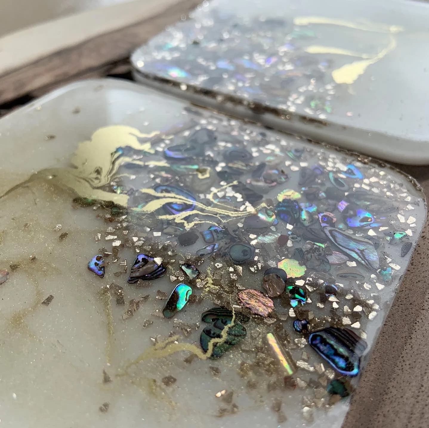Resin coasters | Set of 4 | handmade gift| Abalone shell art| paua shell coasters|coastal decor|Ocean waves decor|sea art| ocean art| resin - image 5