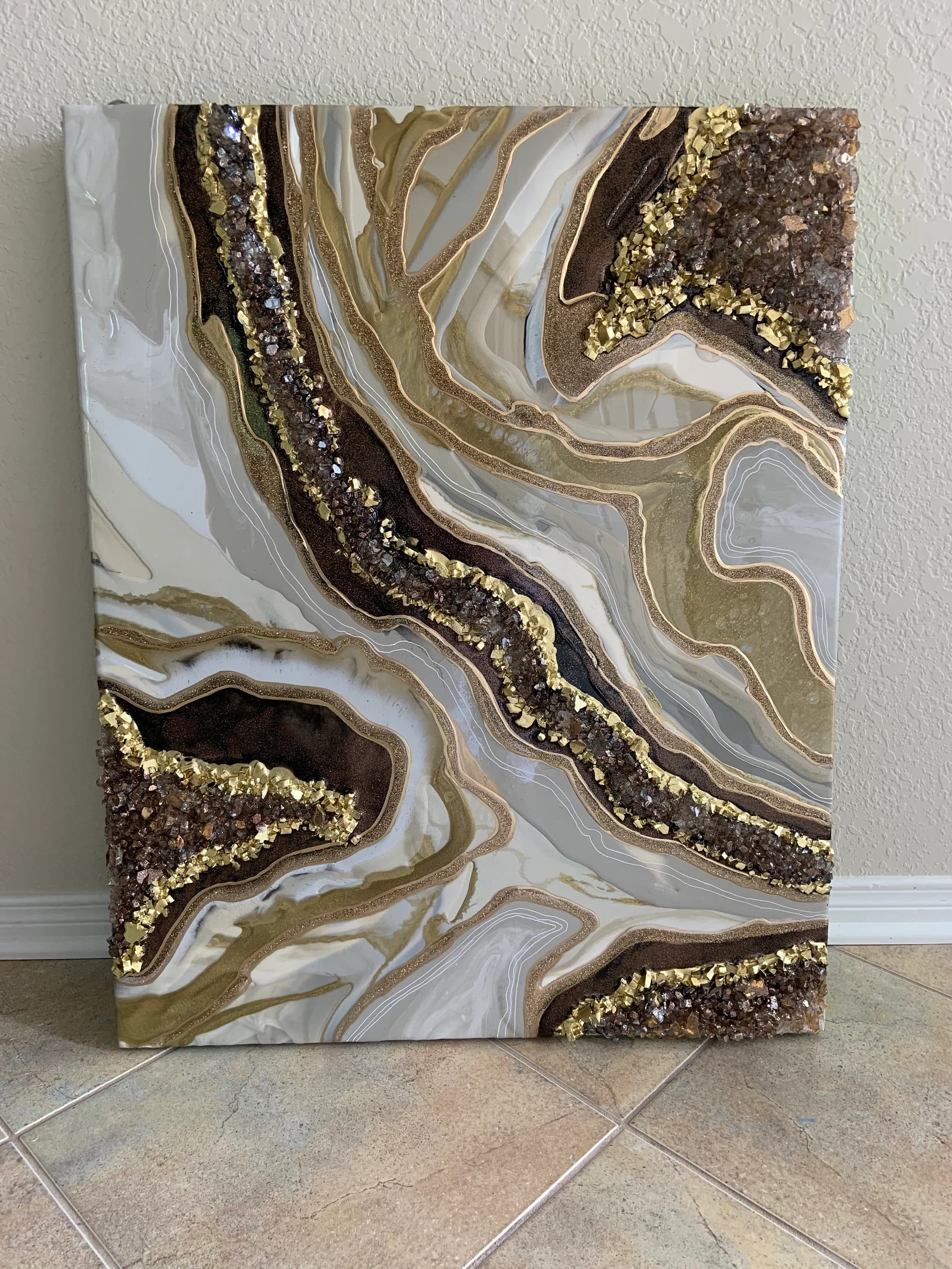 BROWN BEAUTY Resin art|Epoxy artwork|luxury art|crystal art|Taupe bronze painting|Beige gold resin art|cream gold resin|abstract geode