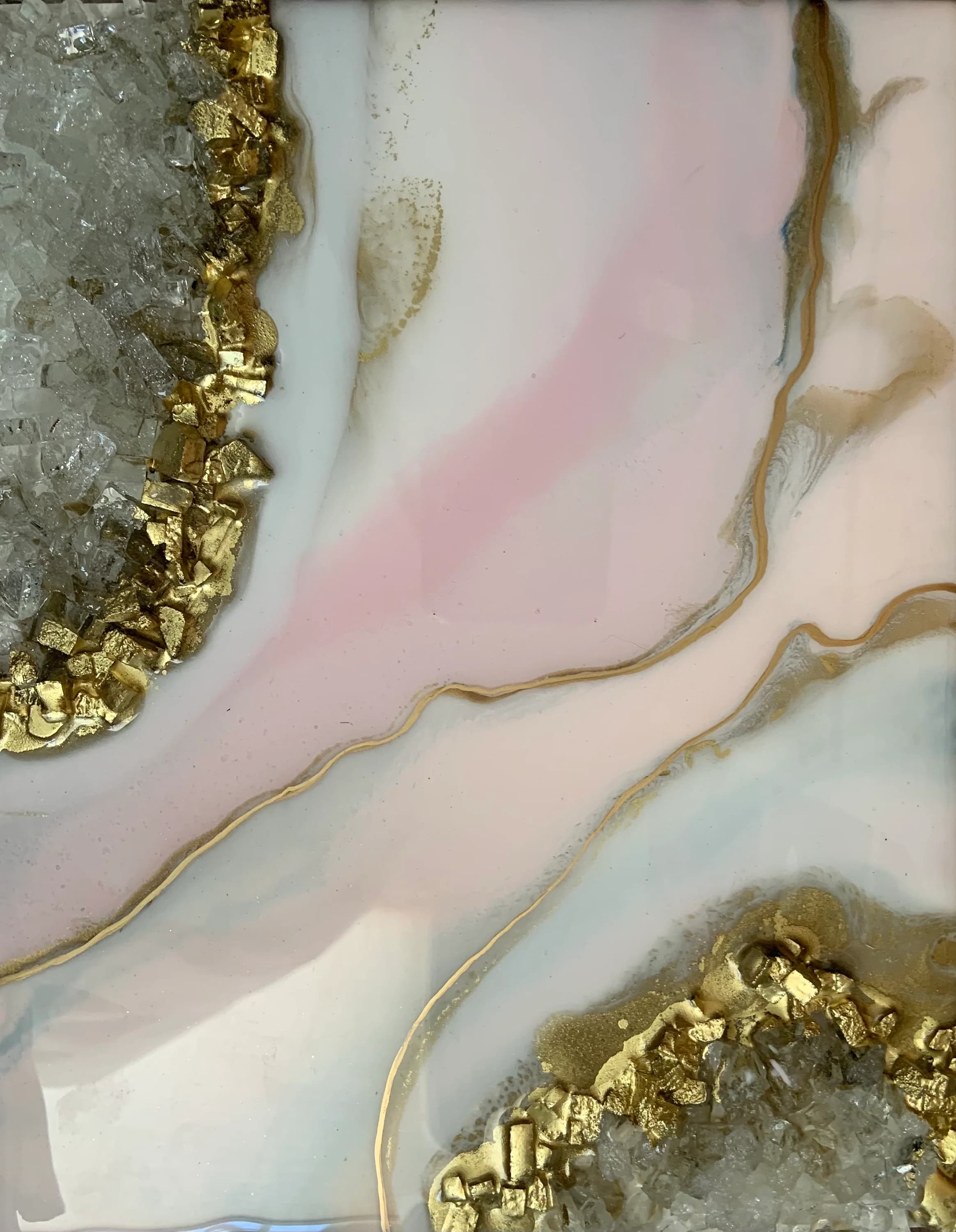 BLUSH PINK White resin art |8x10inch birch panel| Pink art| |resin|luxury art|Holiday table decor|abstract landscape|resin wood|crystal art - image 3