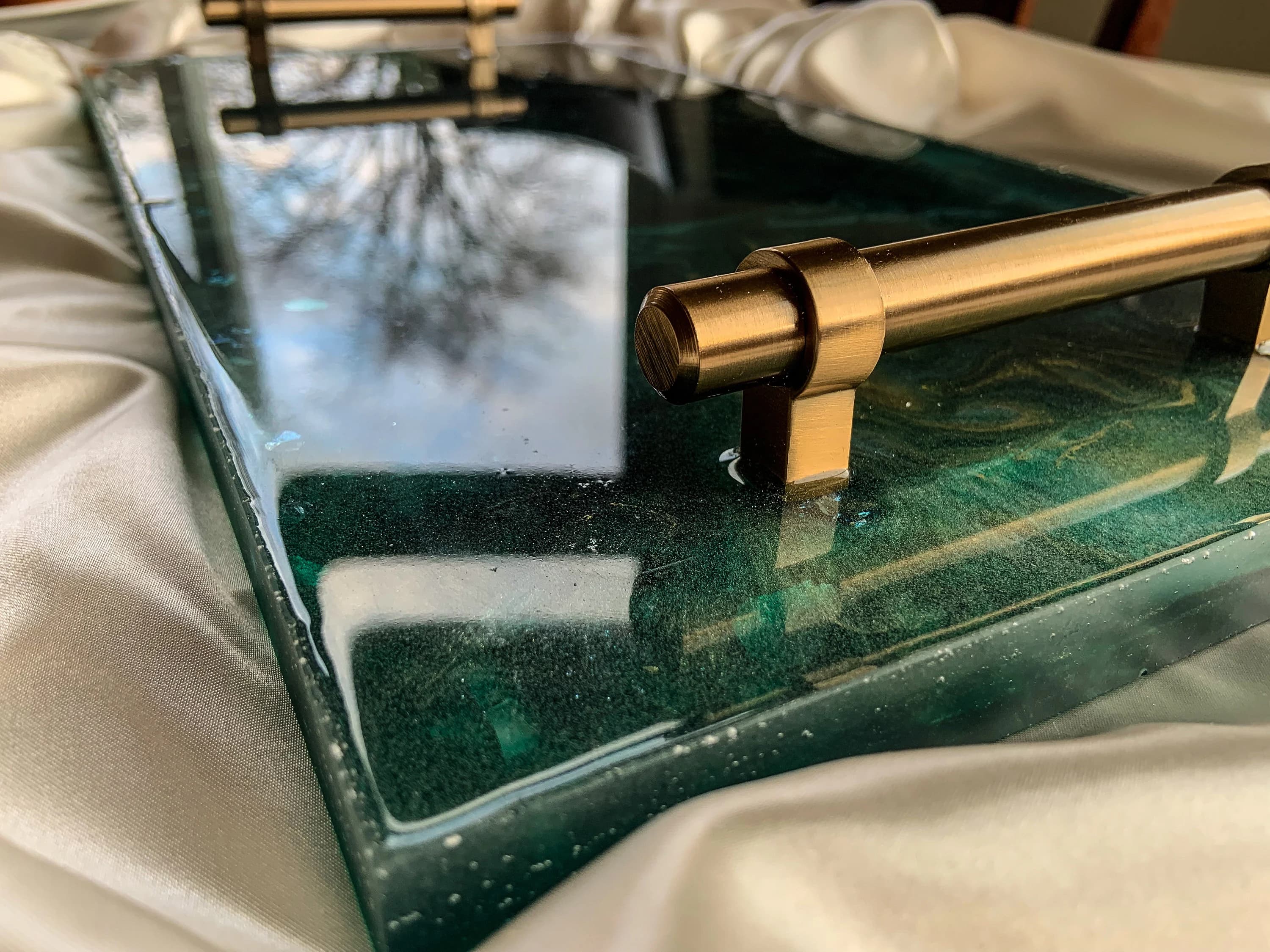 Large emerald green resin tray|green table deco|Green resin art|elegant table |luxe table decor|Bejewelled tray|jewel tone art|charcuterie - image 4