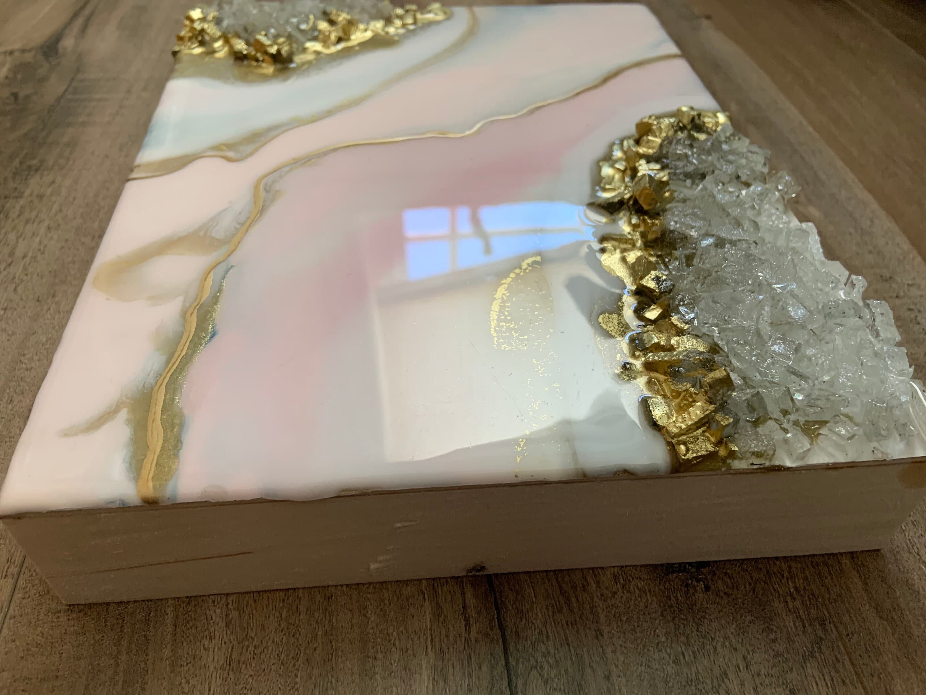 BLUSH PINK White resin art |8x10inch birch panel| Pink art| |resin|luxury art|Holiday table decor|abstract landscape|resin wood|crystal art - image 4