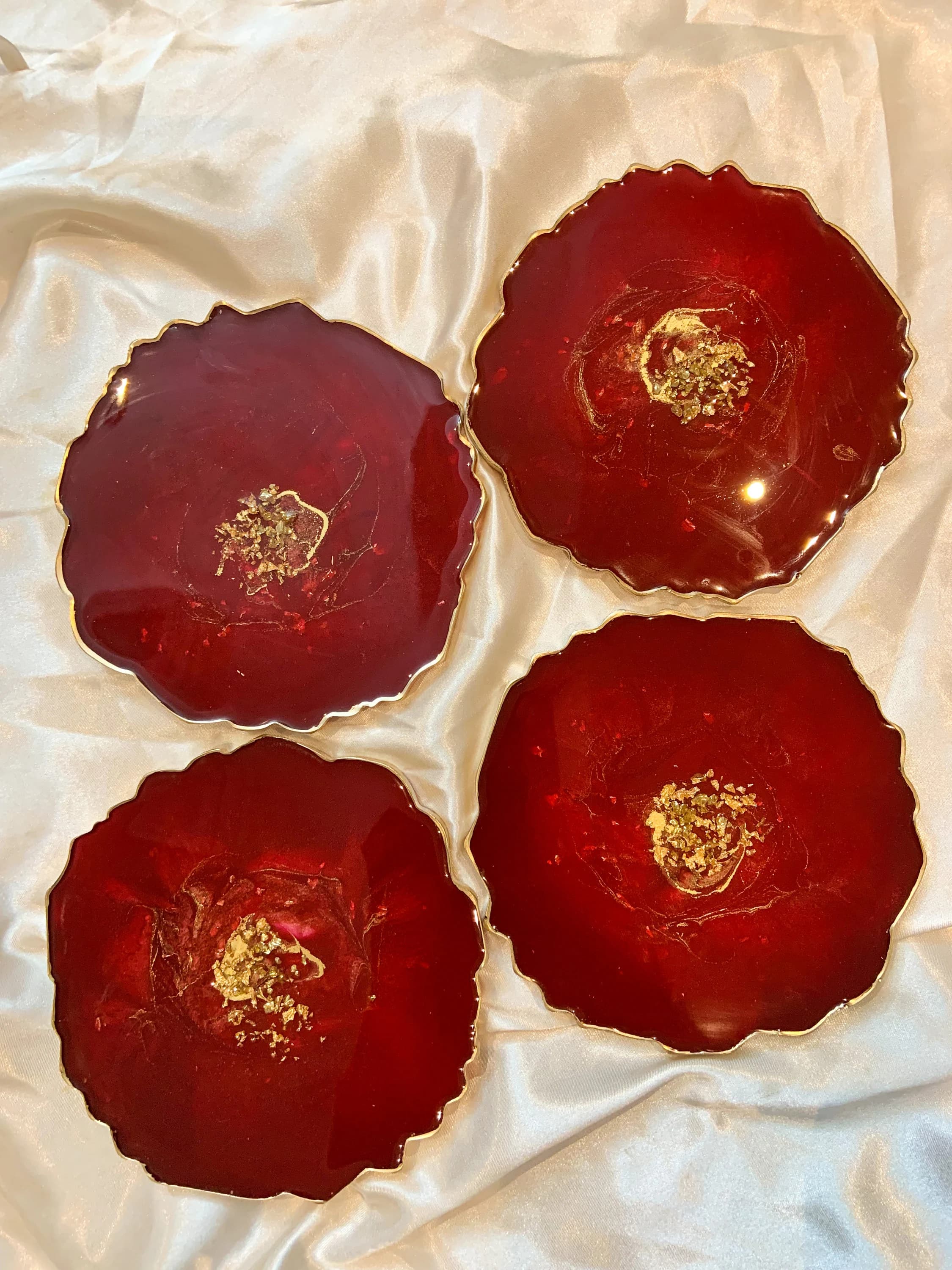 Resplendent Red Coasters|Crimson red coasters|Red gold table|red gold decor|red resin art|ruby red tableware|Set of four coasters - image 4