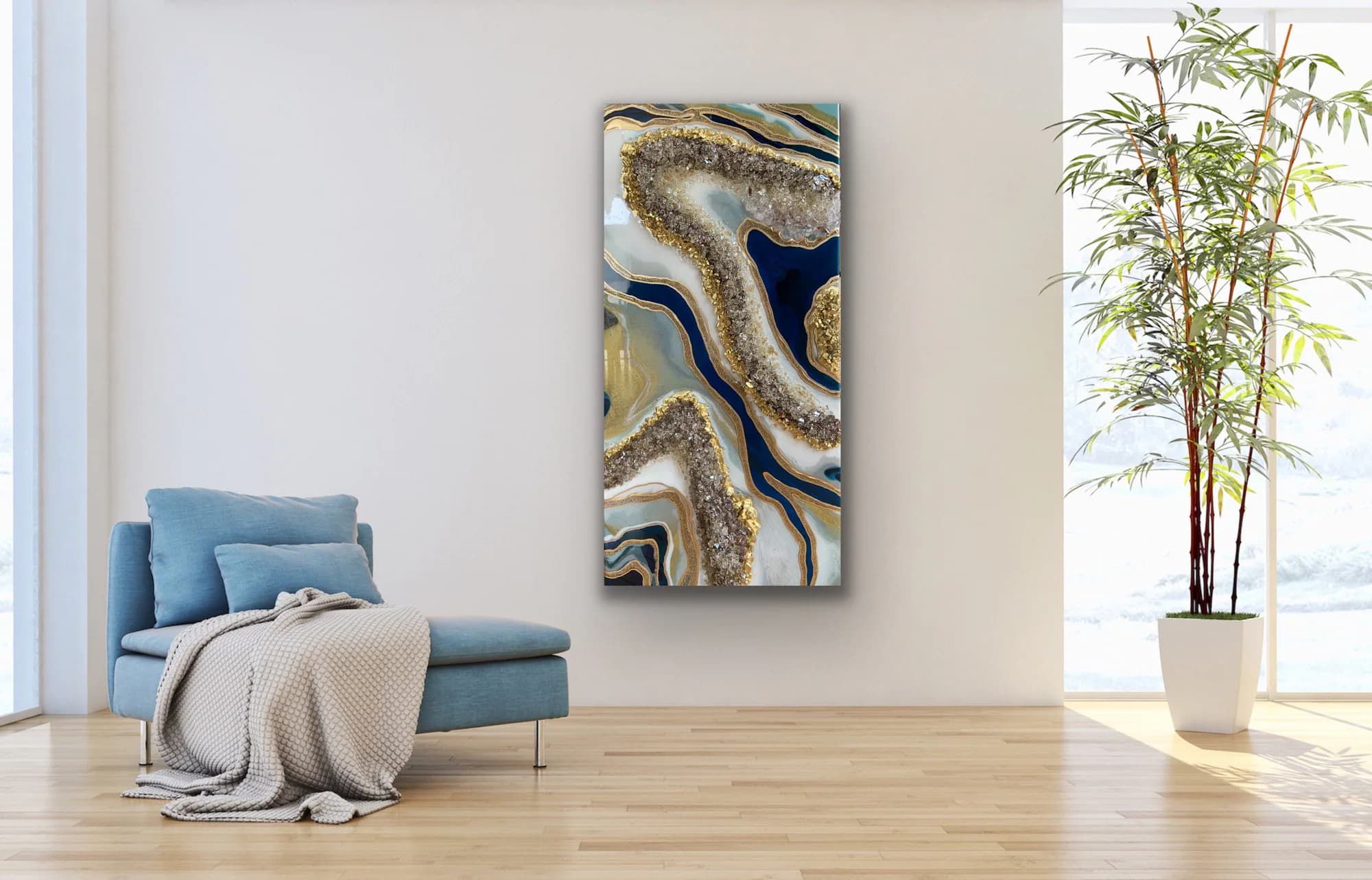 Peacock Blue Resin art |custom art| geode art|Resin painting| luxury art|Crystal art| modern blue art| blue gold artwork|Luxury wall decor - image 5