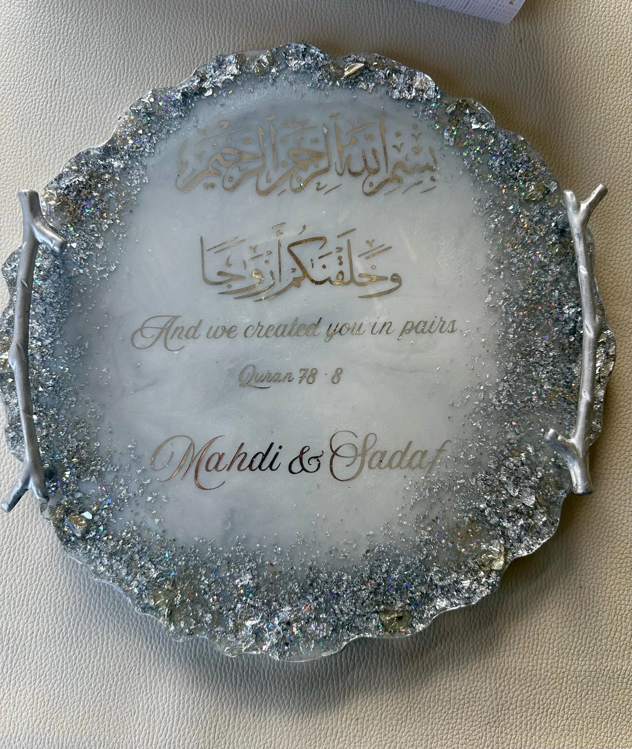Silver Wedding Tray|Nikkah Tray|Engagement Tray|Silver Wedding Decor|Silver Platter|Resin Tray with Handles|Personalized Gift|Silver Tray - image 4