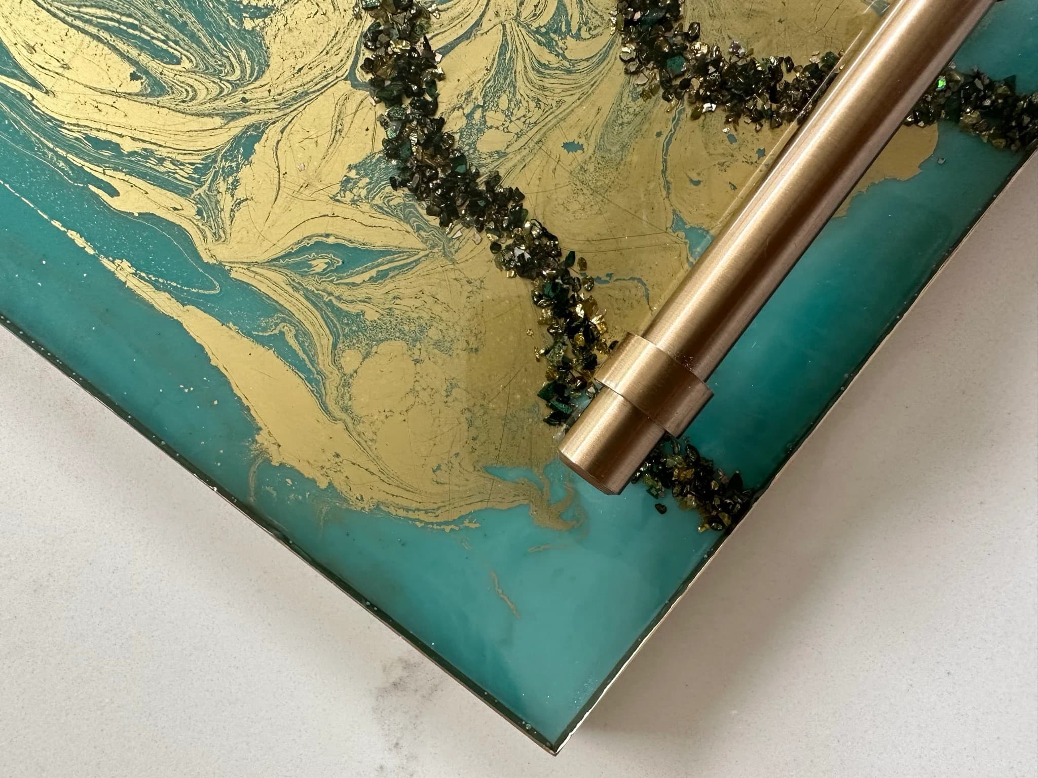 Teal Gold Tray|Turquoise Tray with Handles| Wedding Tray|Brass handle tray|Gold Turquoise Decor|Bridal Tray|Wedding theme gift|Luxury Tray - image 2
