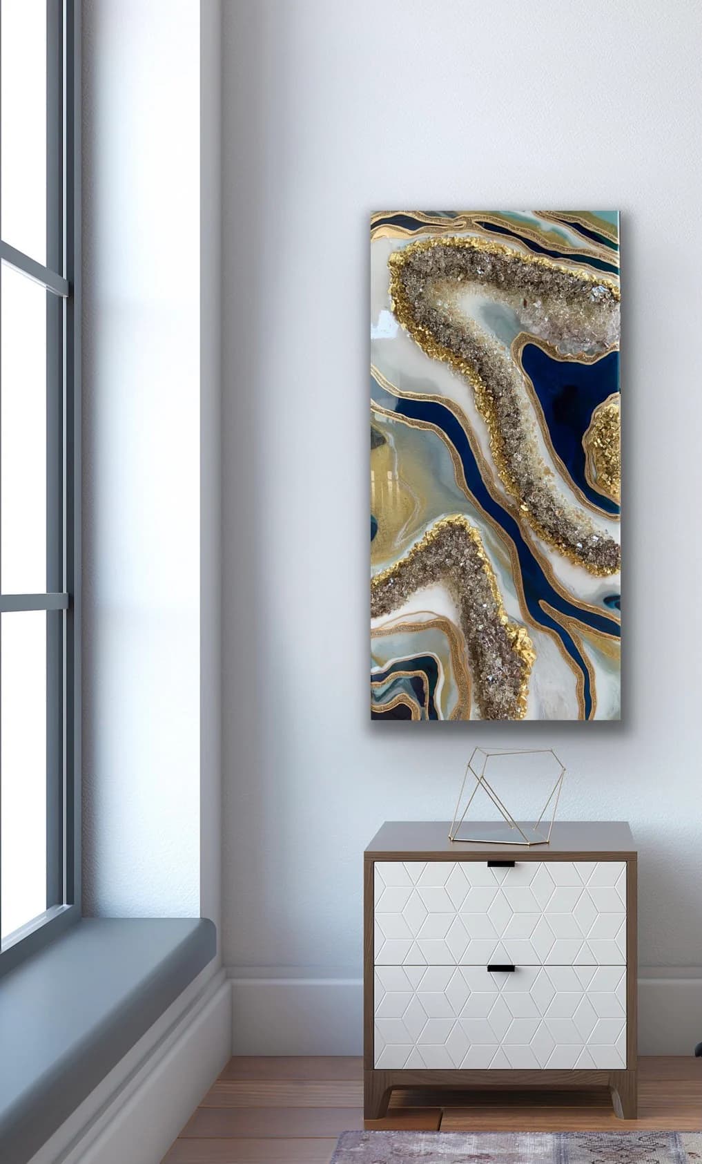 Peacock Blue Resin art |custom art| geode art|Resin painting| luxury art|Crystal art| modern blue art| blue gold artwork|Luxury wall decor - image 4