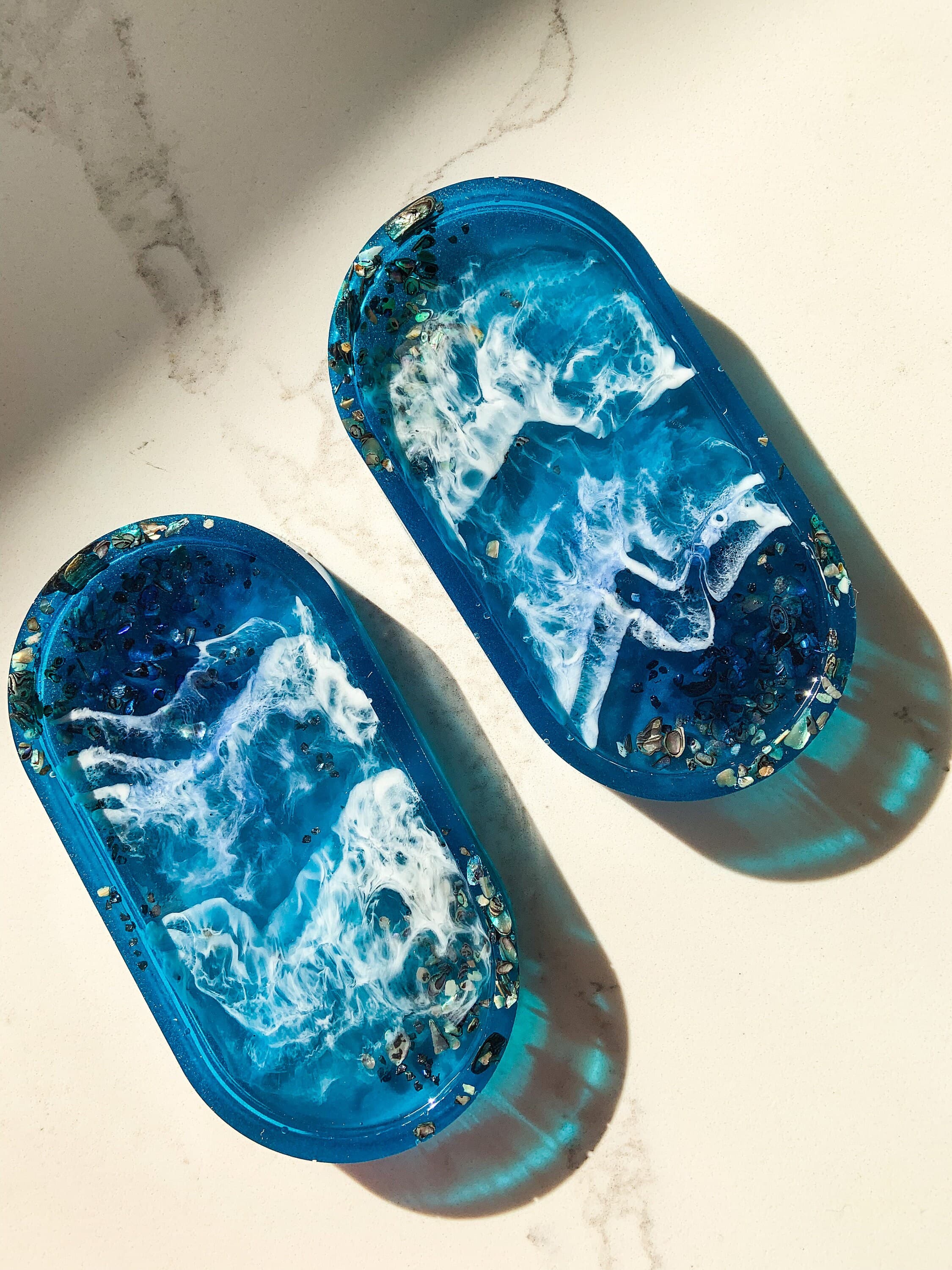Ocean Trinket Tray|Deep Sea decor| beach trinket tray| ocean art|Ocean resin tray|Ocean waves decor|Wedding favour blue|Paua shell tray - image 5