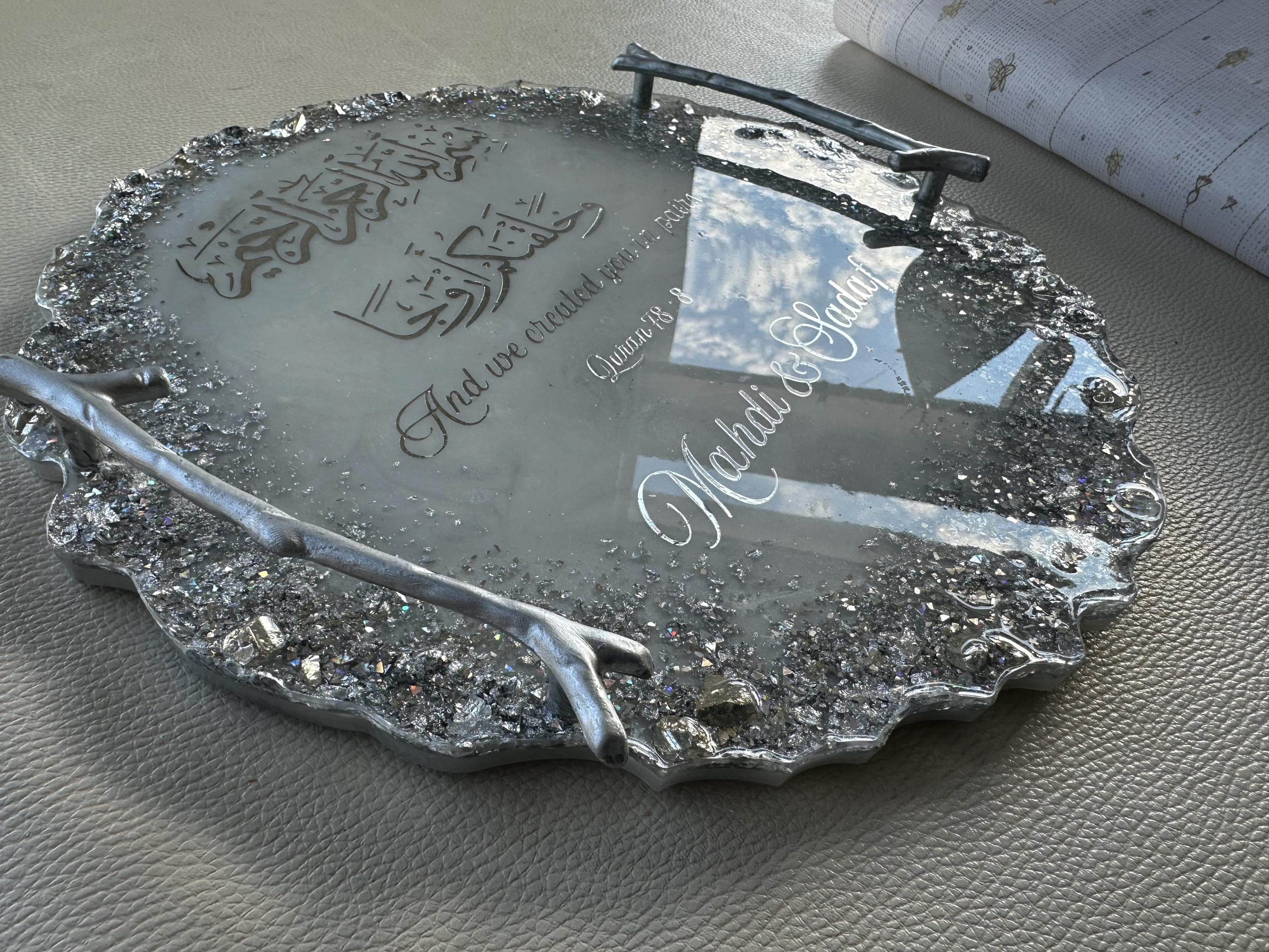 Silver Wedding Tray|Nikkah Tray|Engagement Tray|Silver Wedding Decor|Silver Platter|Resin Tray with Handles|Personalized Gift|Silver Tray - image 3