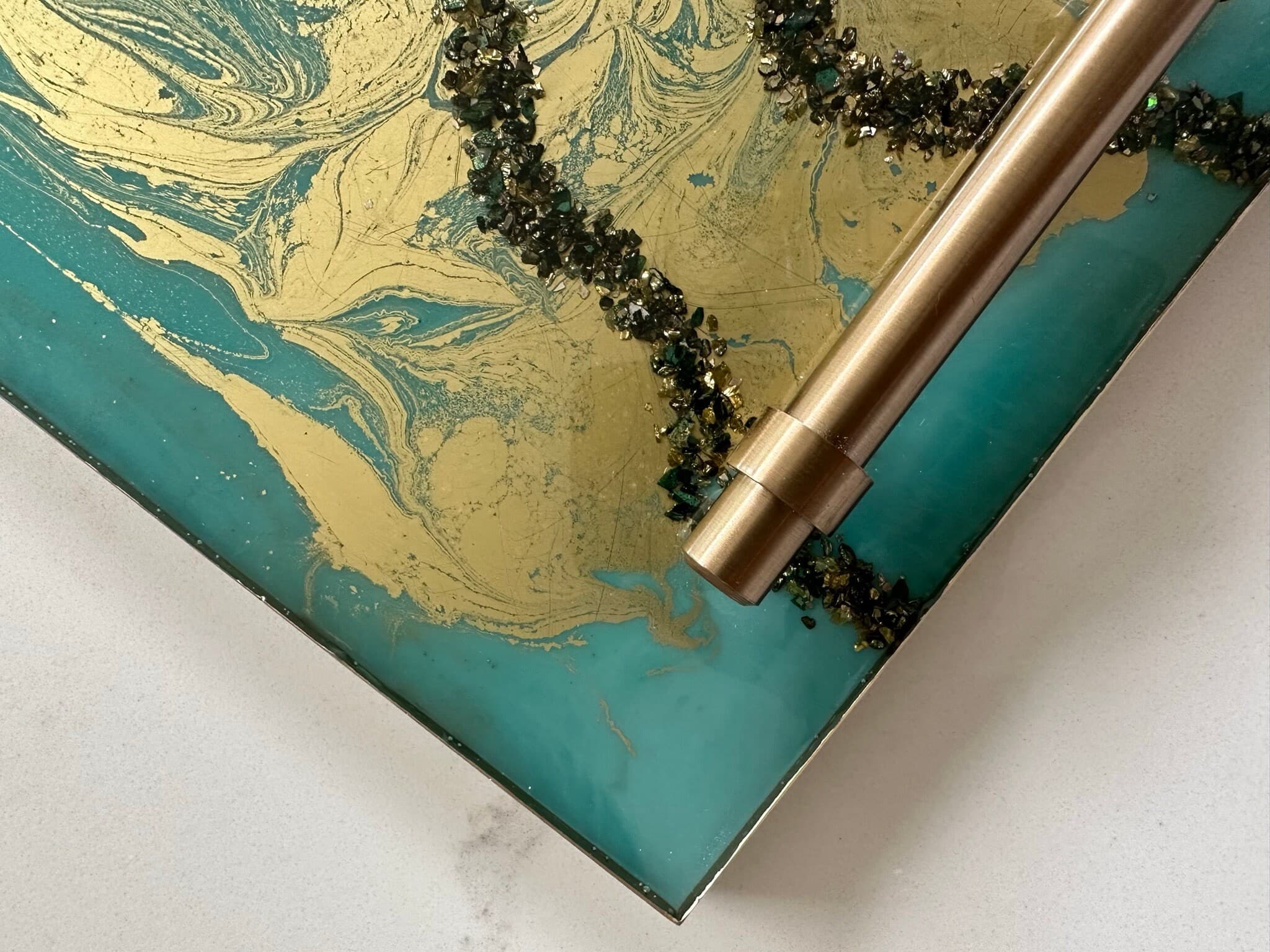 Teal Gold Tray|Turquoise Tray with Handles| Wedding Tray|Brass handle tray|Gold Turquoise Decor|Bridal Tray|Wedding theme gift|Luxury Tray - image 4