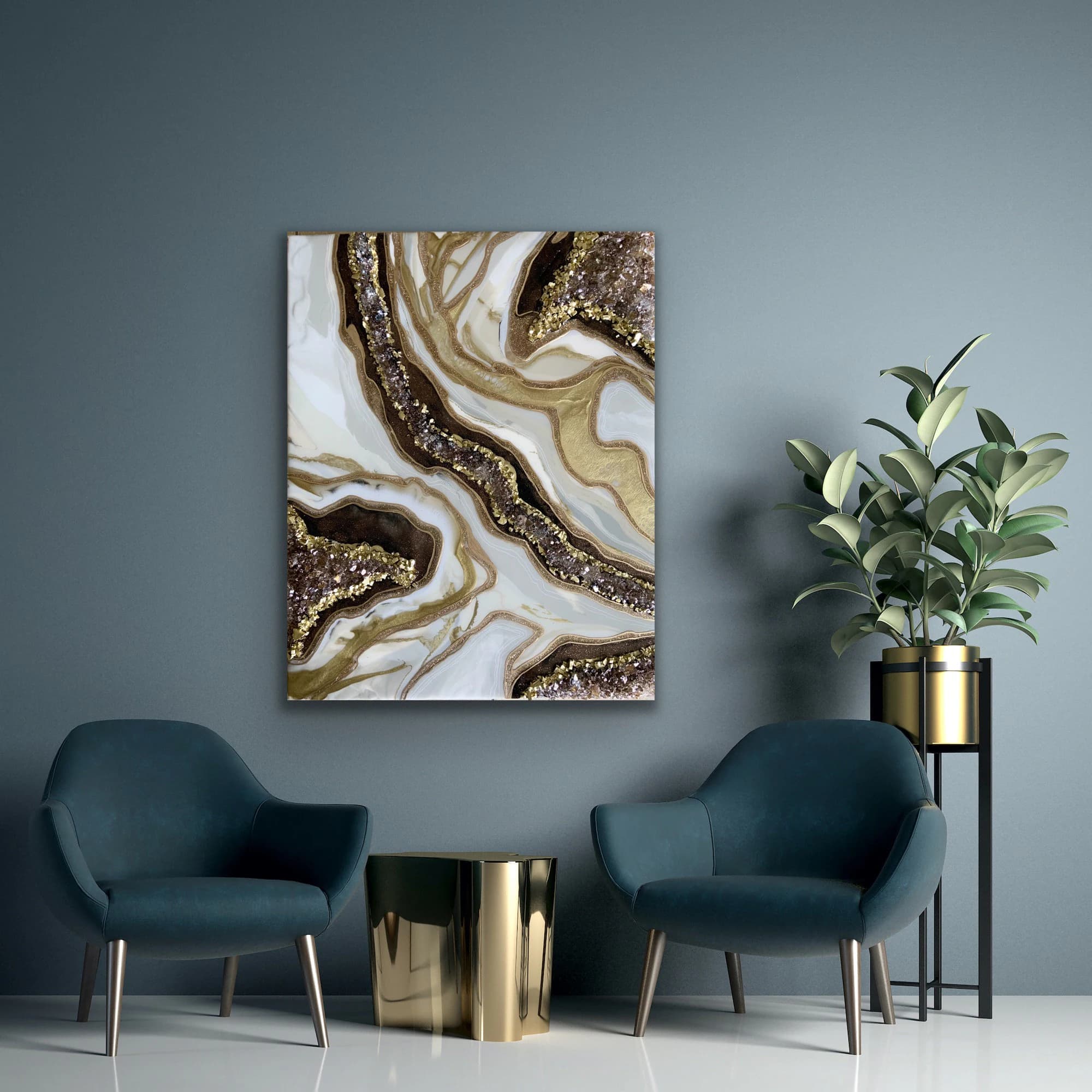 BROWN BEAUTY Resin art|Epoxy artwork|luxury art|crystal art|Taupe bronze painting|Beige gold resin art|cream gold resin|abstract geode - image 3