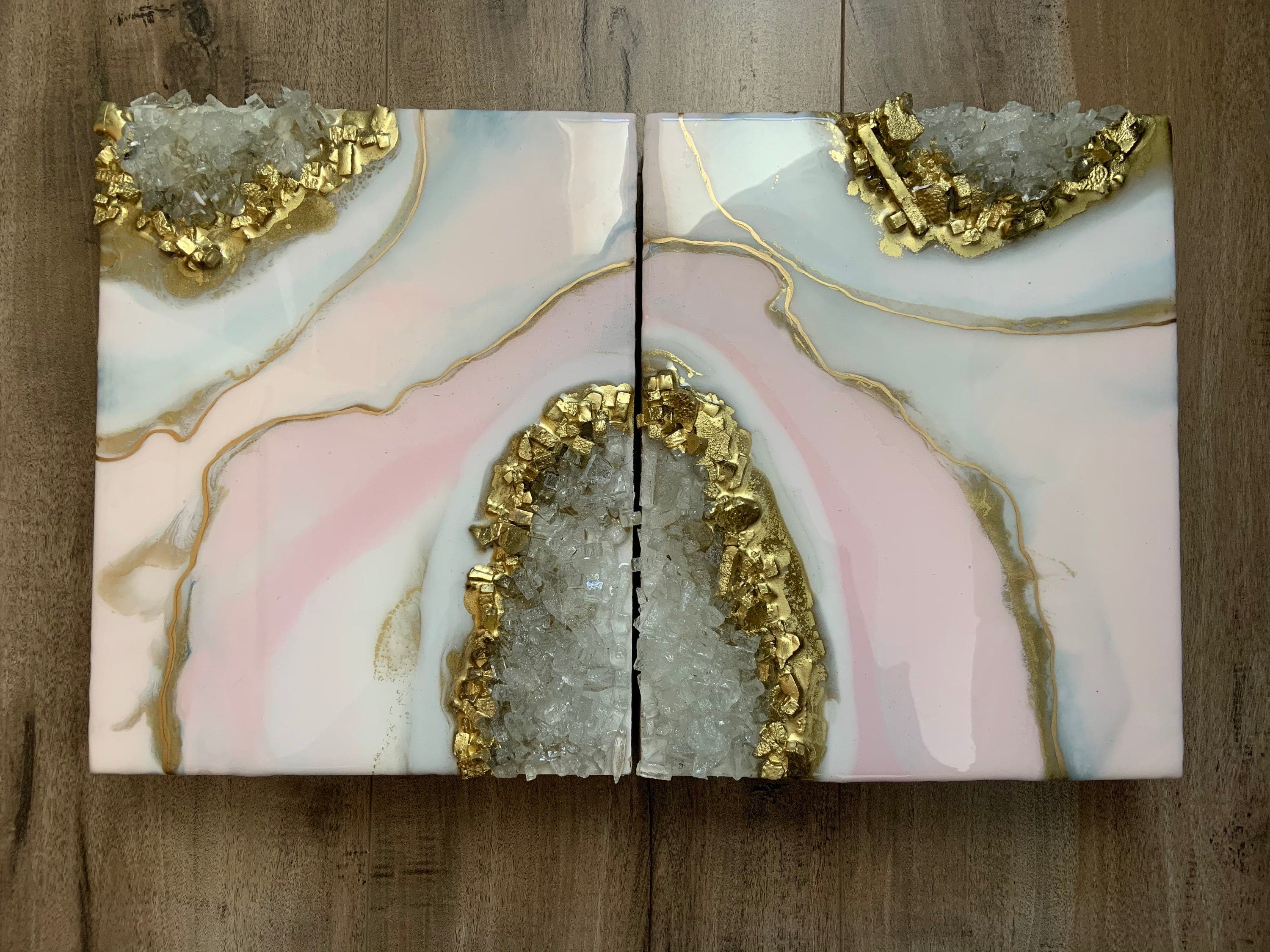 BLUSH PINK White resin art |8x10inch birch panel| Pink art| |resin|luxury art|Holiday table decor|abstract landscape|resin wood|crystal art