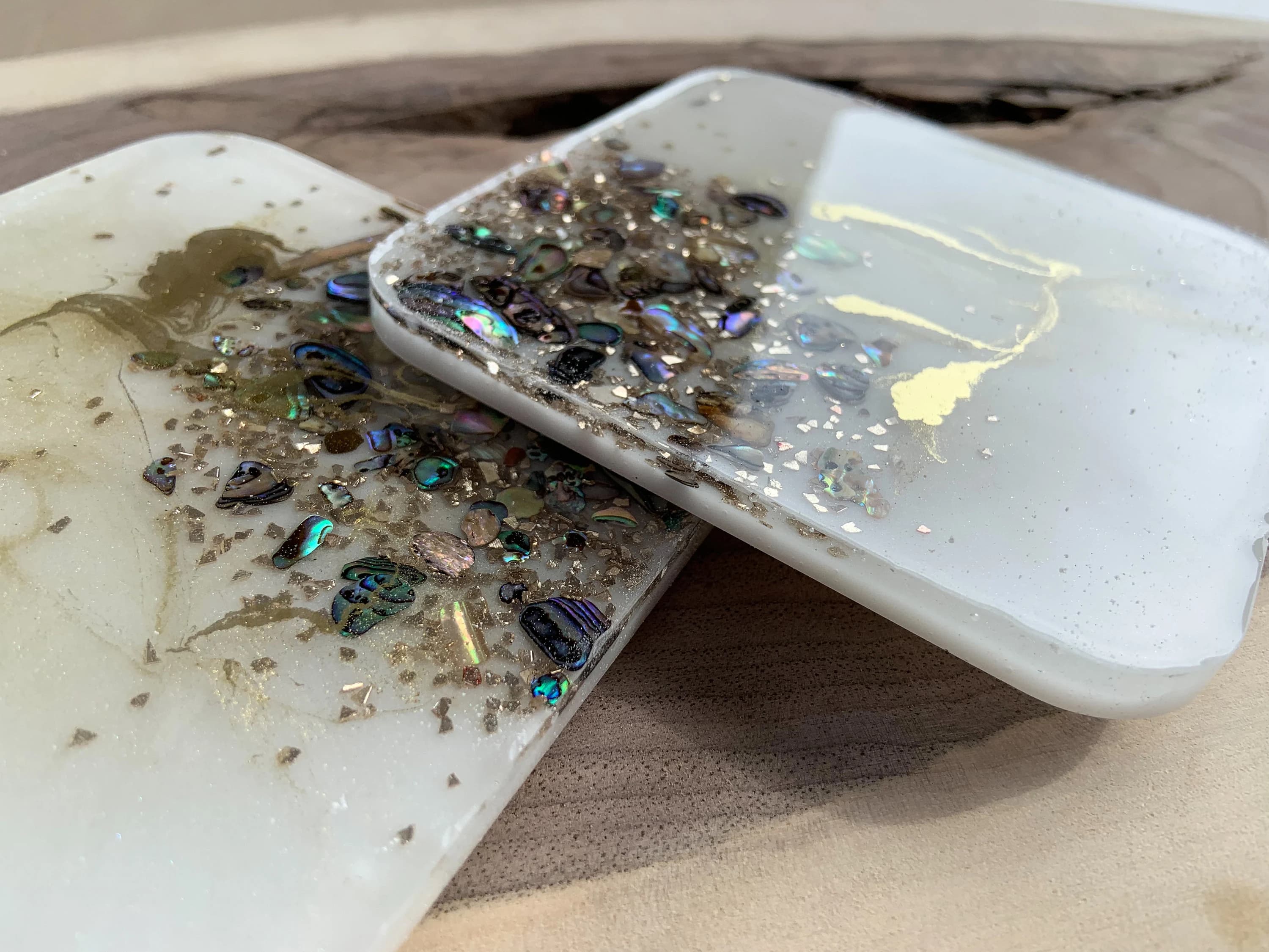 Resin coasters | Set of 4 | handmade gift| Abalone shell art| paua shell coasters|coastal decor|Ocean waves decor|sea art| ocean art| resin