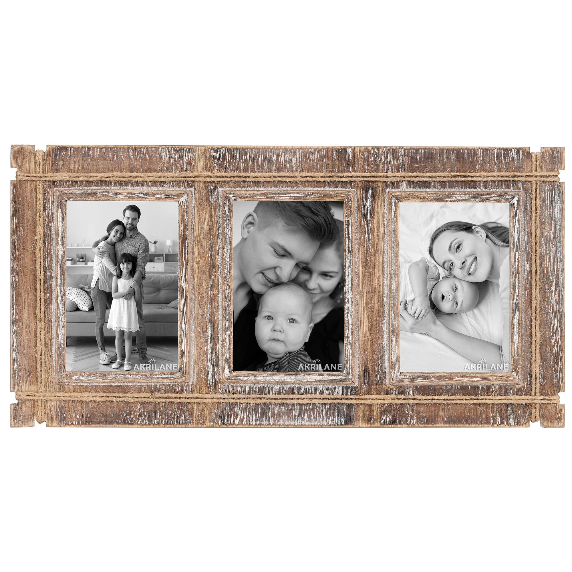 4x6 Wooden Photo Frame | Vintage Style Rustic 4 by 6 Wood Frames Wall Display with Acrylic Cover 3 Frames Dark or Light Rope - image 3