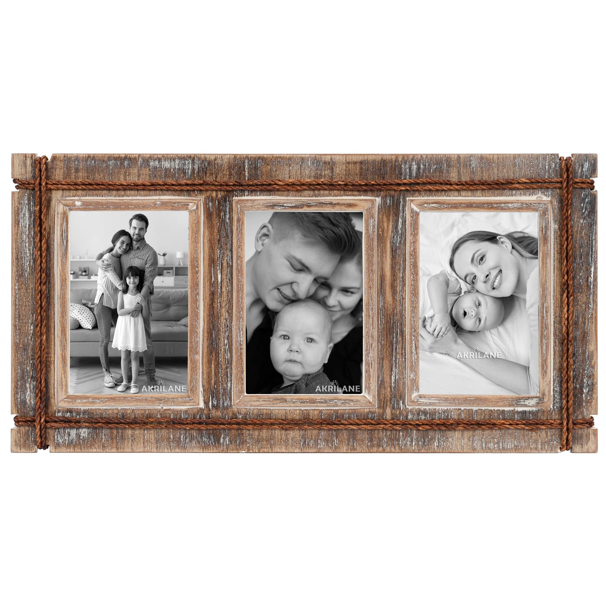 4x6 Wooden Photo Frame | Vintage Style Rustic Looking 4 by 6 Wood Frames For Wall Display with Acrylic Cover | 3 Frames Dark or Light Rope - image 5