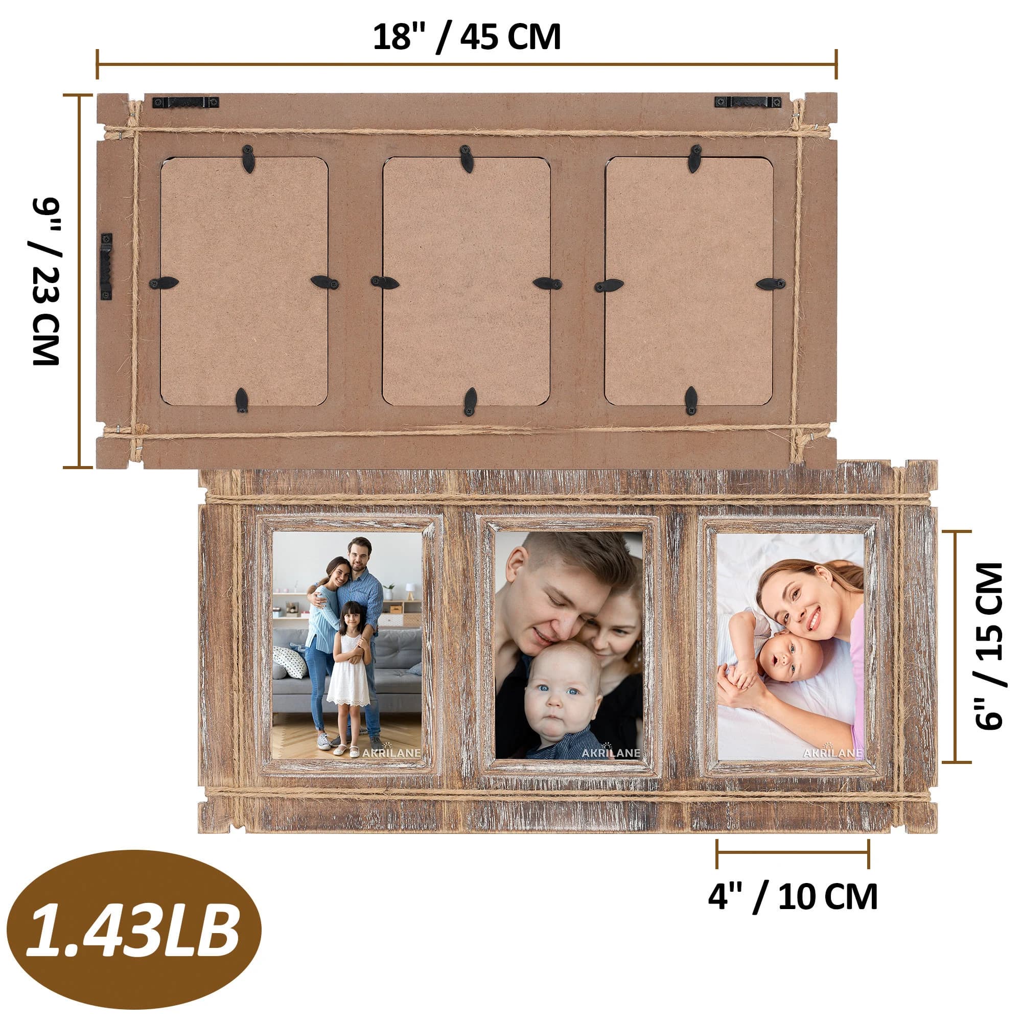 4x6 Wooden Photo Frame | Vintage Style Rustic 4 by 6 Wood Frames Wall Display with Acrylic Cover 3 Frames Dark or Light Rope - image 4