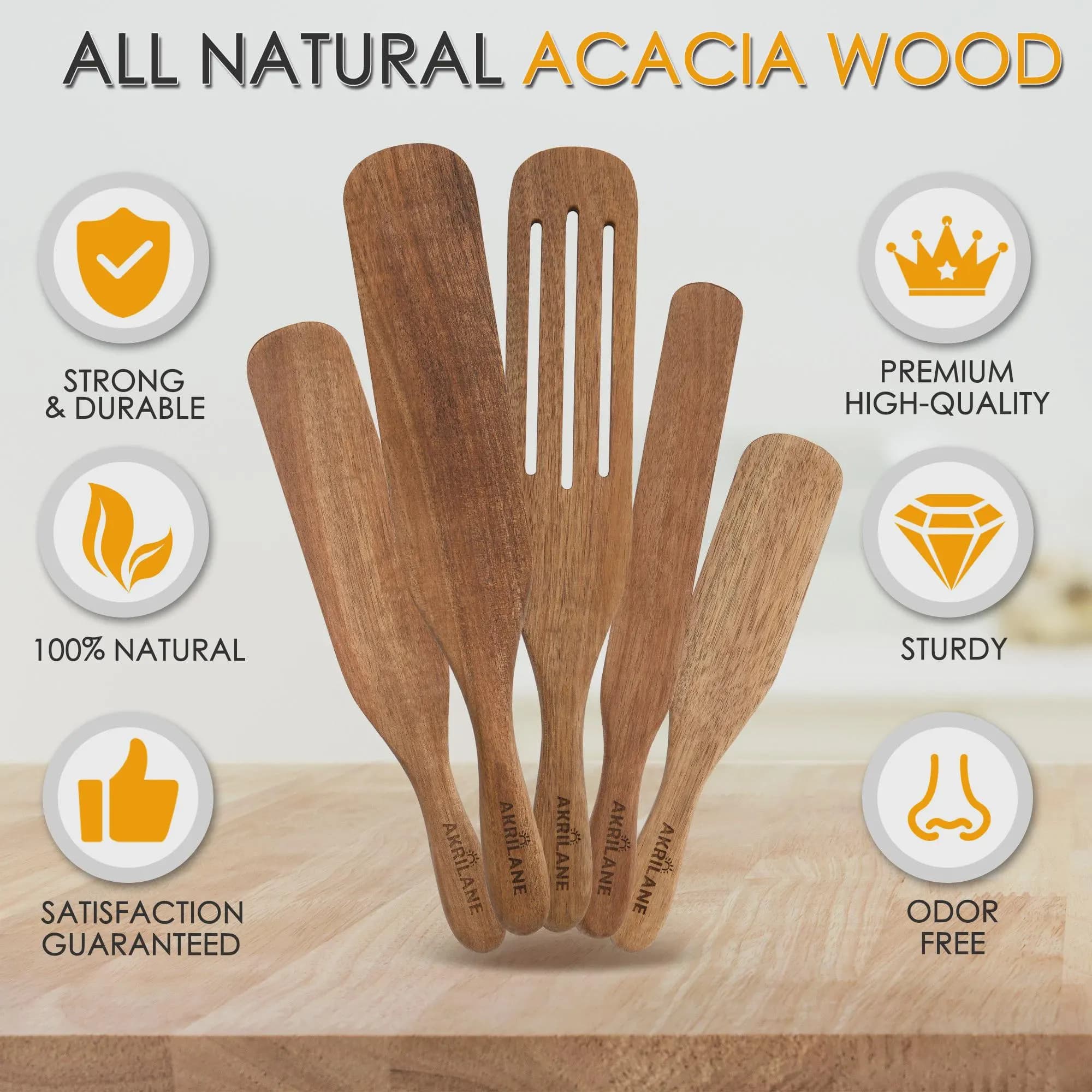Personalized Wooden Spurtle Set – 100% Acacia Wood Utensils | Non-Stick & Heat Resistant Kitchen Tools | Akrilane Handmade Wooden Spoon Set - image 3
