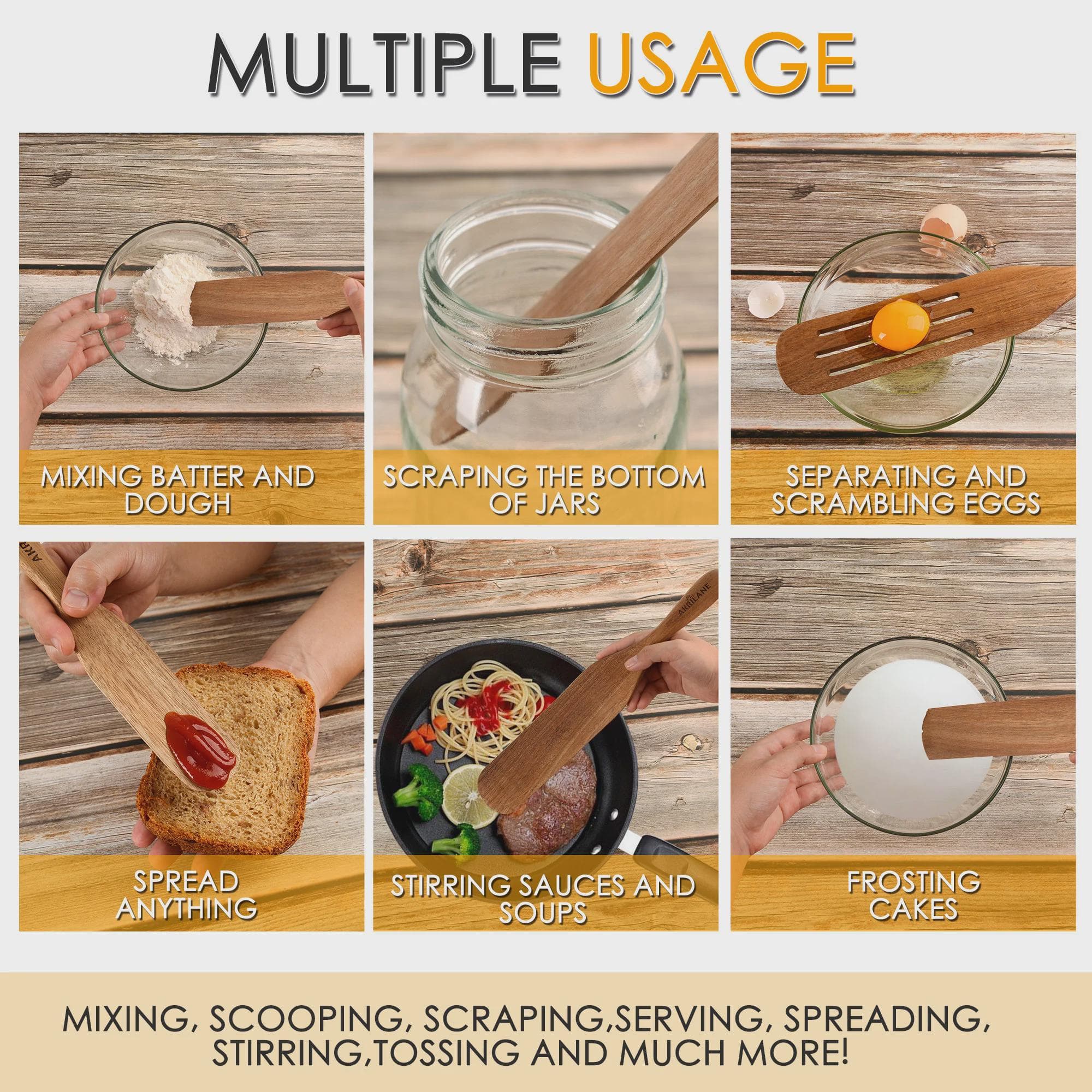 Personalized Wooden Spurtle Set – 100% Acacia Wood Utensils | Non-Stick & Heat Resistant Kitchen Tools | Akrilane Handmade Wooden Spoon Set - image 5