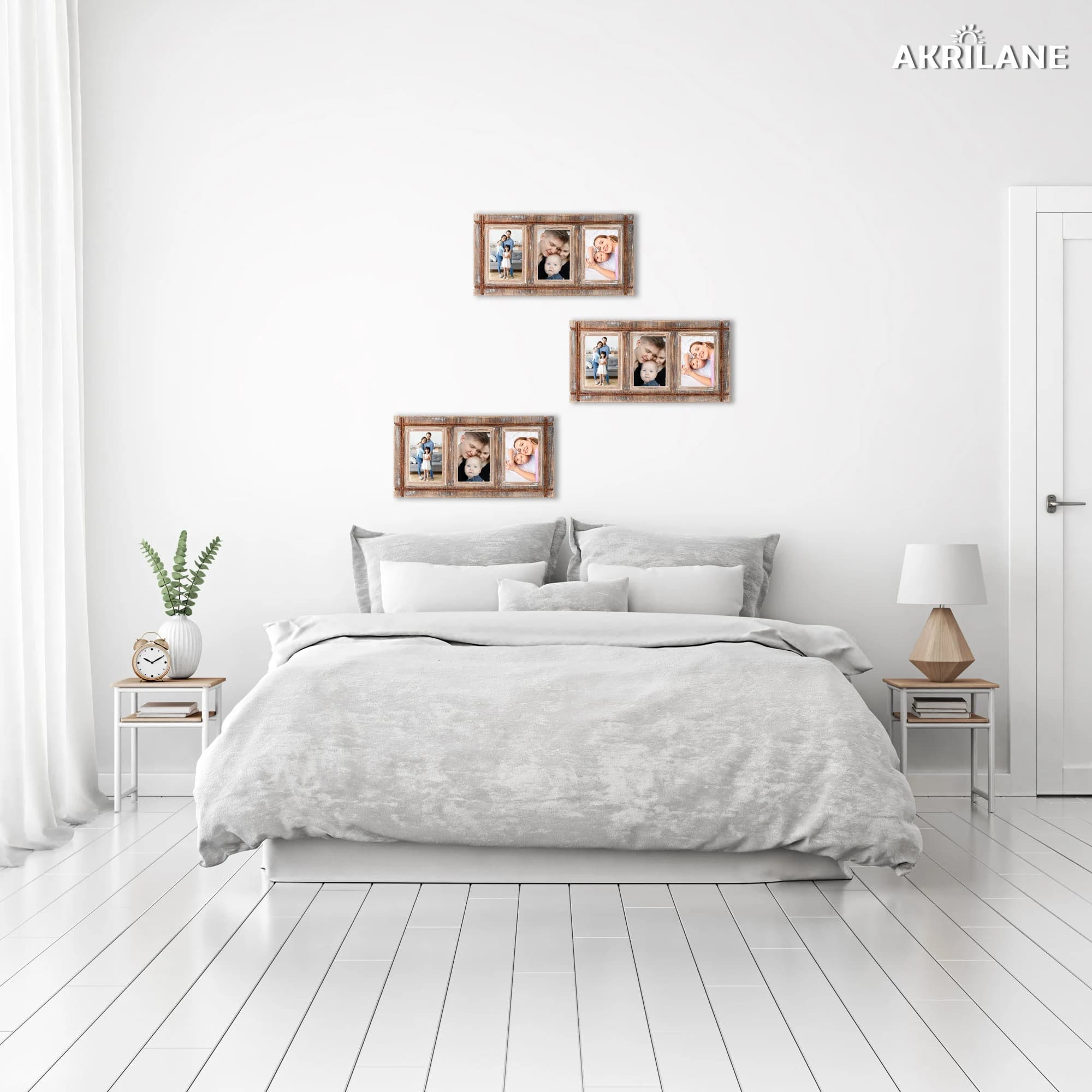 4x6 Wooden Photo Frame | Vintage Style Rustic 4 by 6 Wood Frames Wall Display with Acrylic Cover 3 Frames Dark or Light Rope