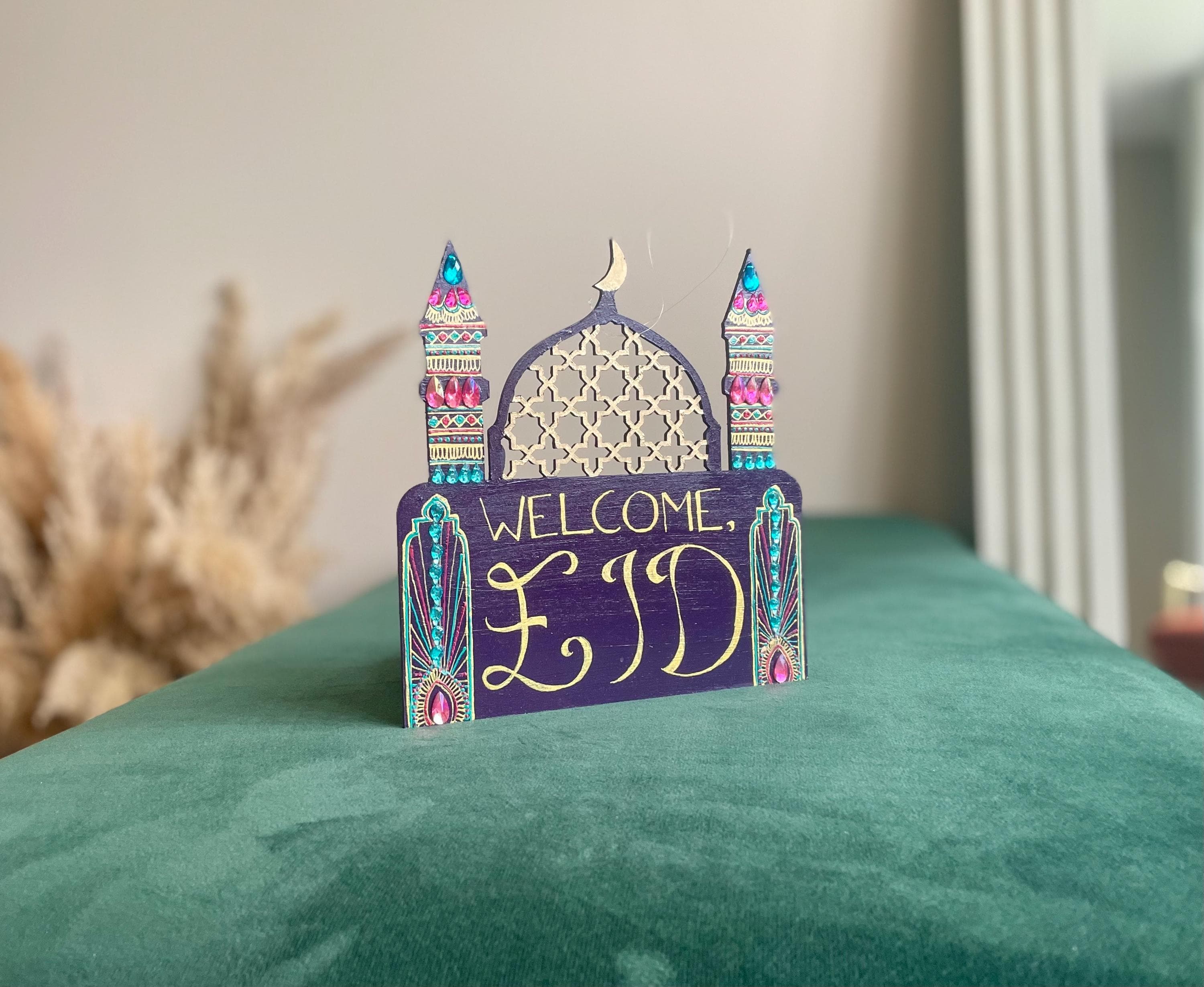 Twilight Eid & Ramadan Welcome Dual Sign | Hand-Painted Decor Pink Teal Purple Gold - image 3