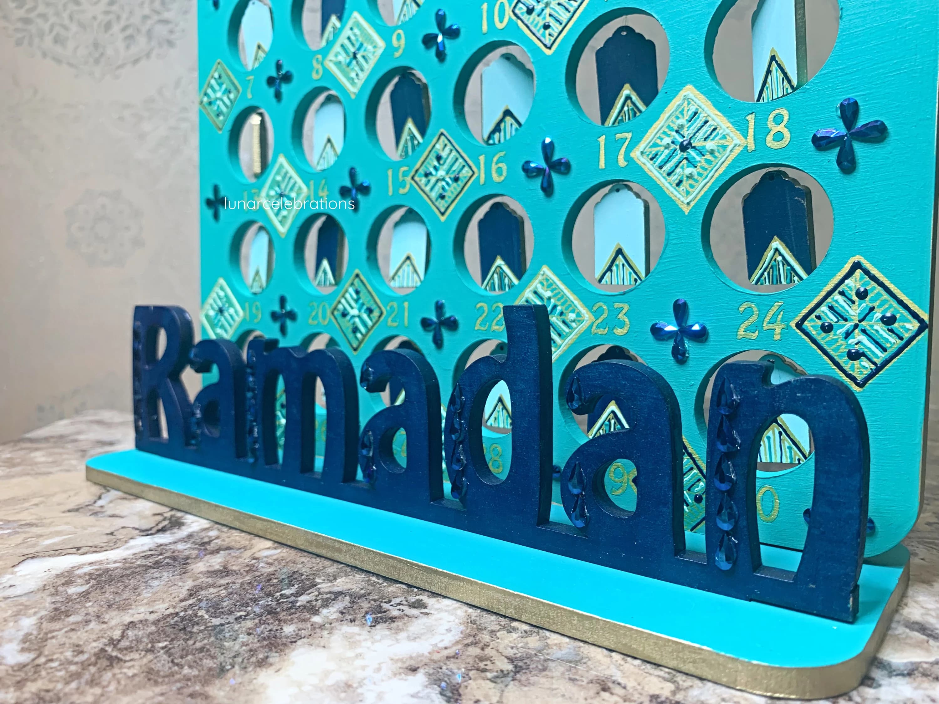 Dusk Ramadan Countdown Calendar | Gold Teal Mint Green Blue | Hand-Painted Eid Gift Kids Children Activity - image 4