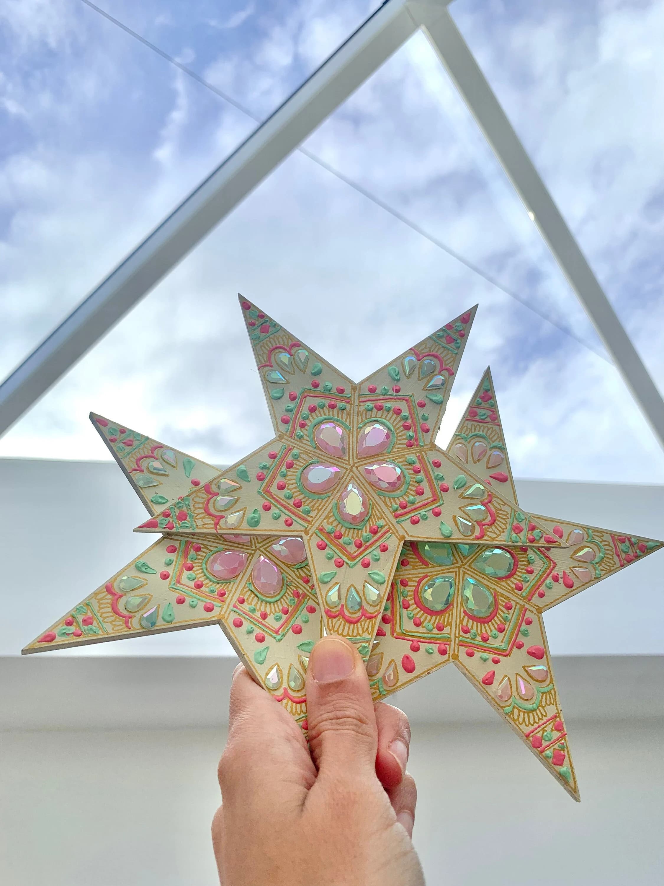 Dawn Large Wall Stars | Ivory Mint Green Pink Gold | Hand-Painted Ramadan Eid Decor