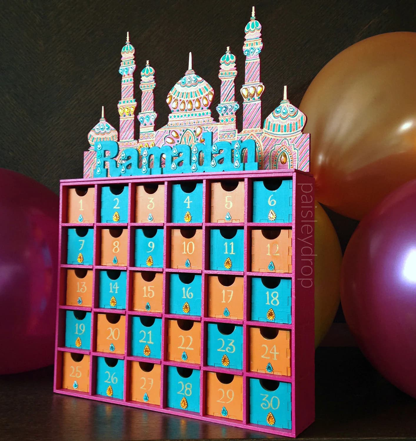 Sunset Ramadan Countdown Advent Calendar | Pink Teal Orange Muslim Kids Eid Ramadhan Gift