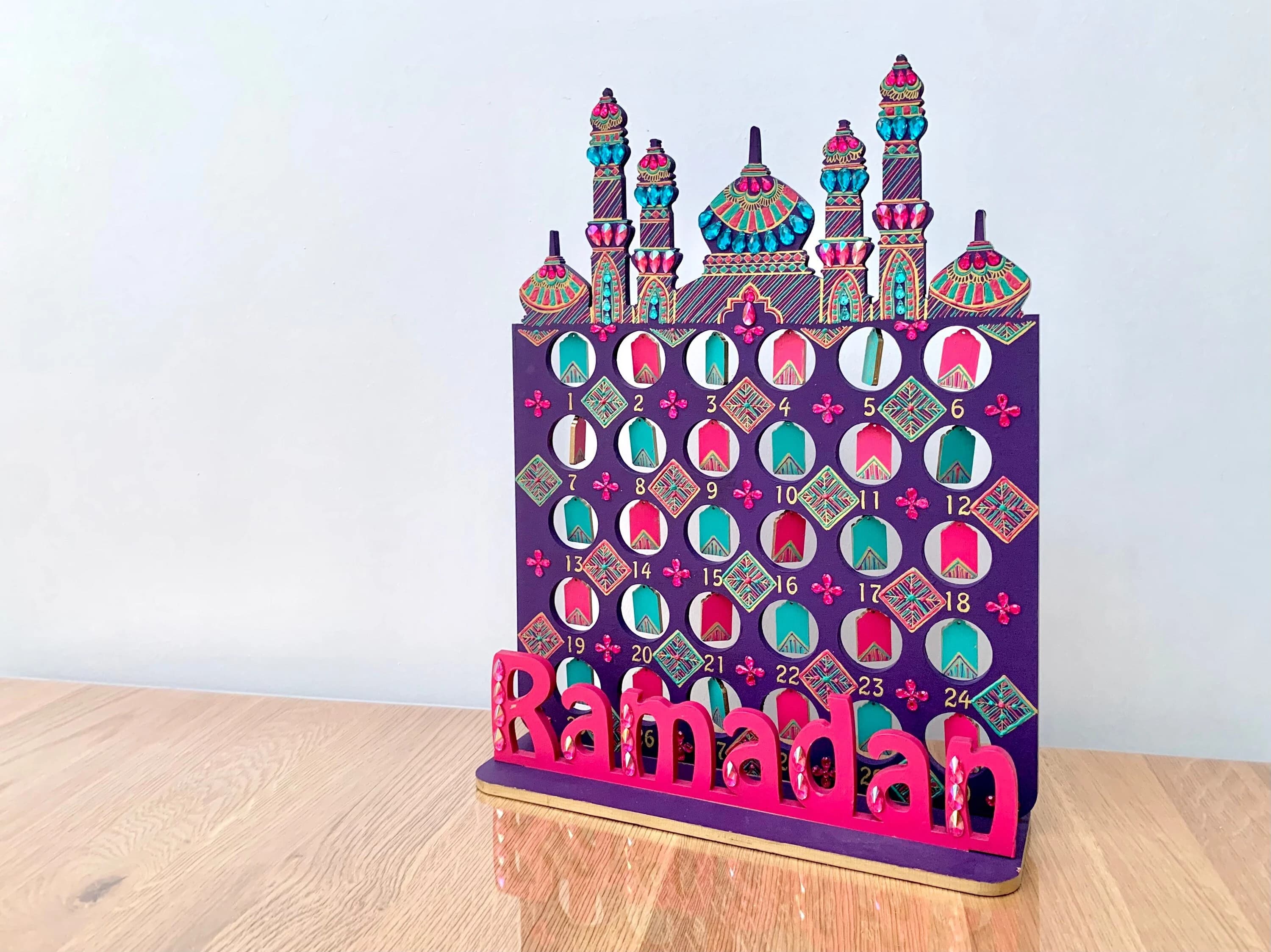 Twilight Ramadan Countdown Calendar | Gold Pink Teal Purple | Hand-Painted Eid Gift Kids Children Activity