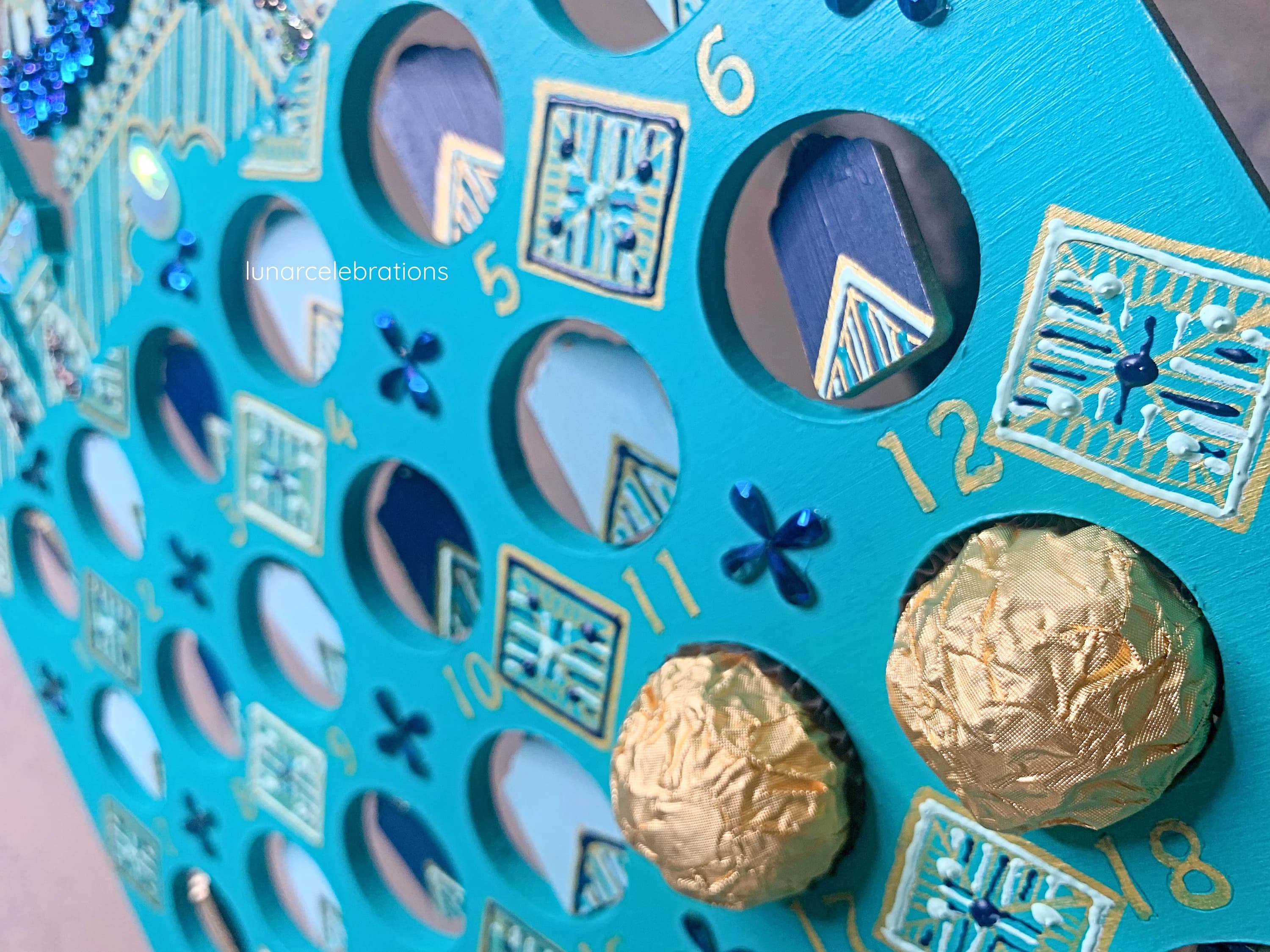Dusk Ramadan Countdown Calendar | Gold Teal Mint Green Blue | Hand-Painted Eid Gift Kids Children Activity - image 5
