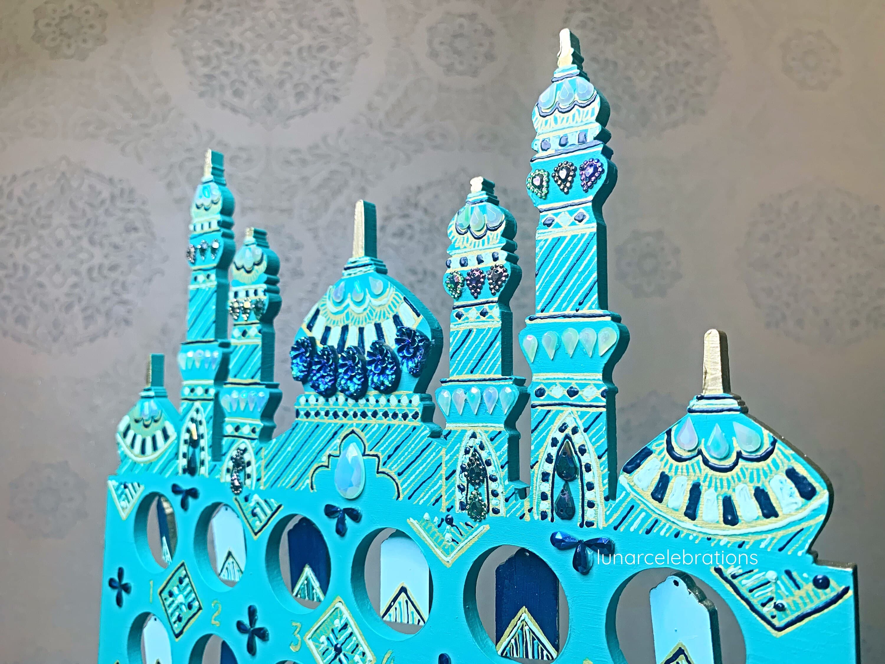 Dusk Ramadan Countdown Calendar | Gold Teal Mint Green Blue | Hand-Painted Eid Gift Kids Children Activity - image 3